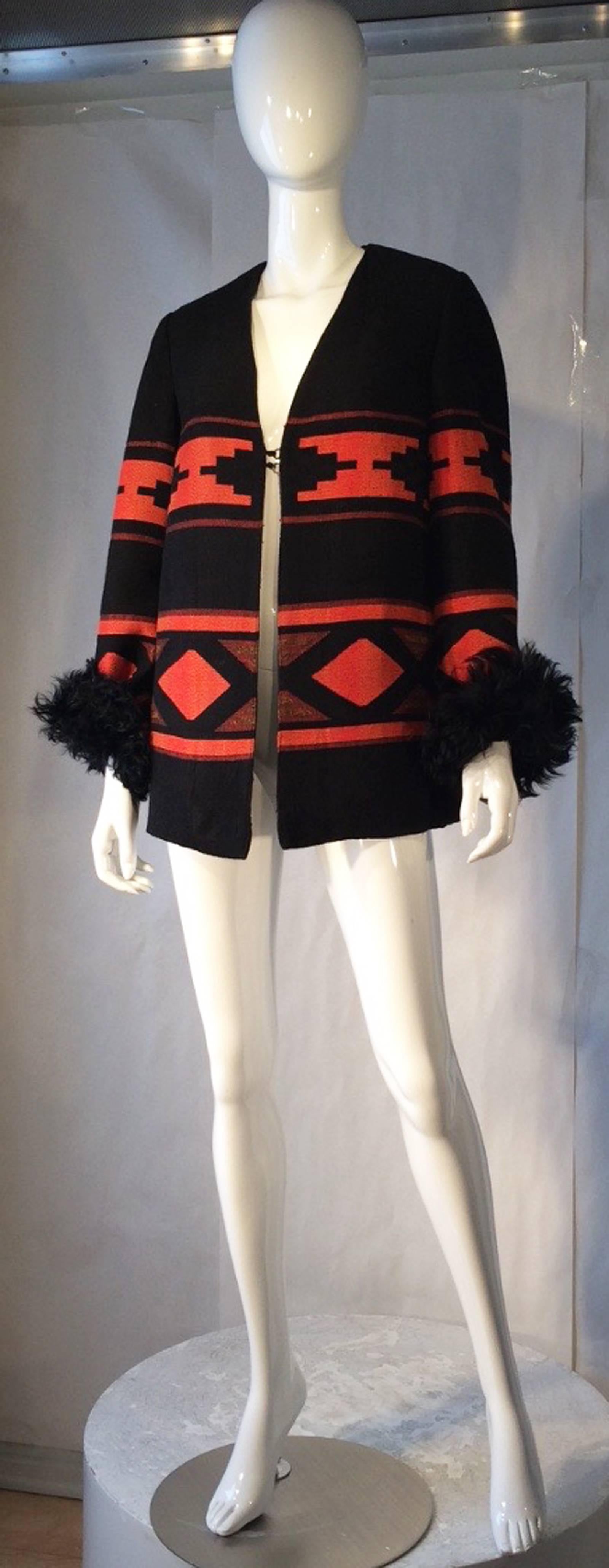 Women's Anne Klein Fur Trimmed Blanket Jacket ca.1970