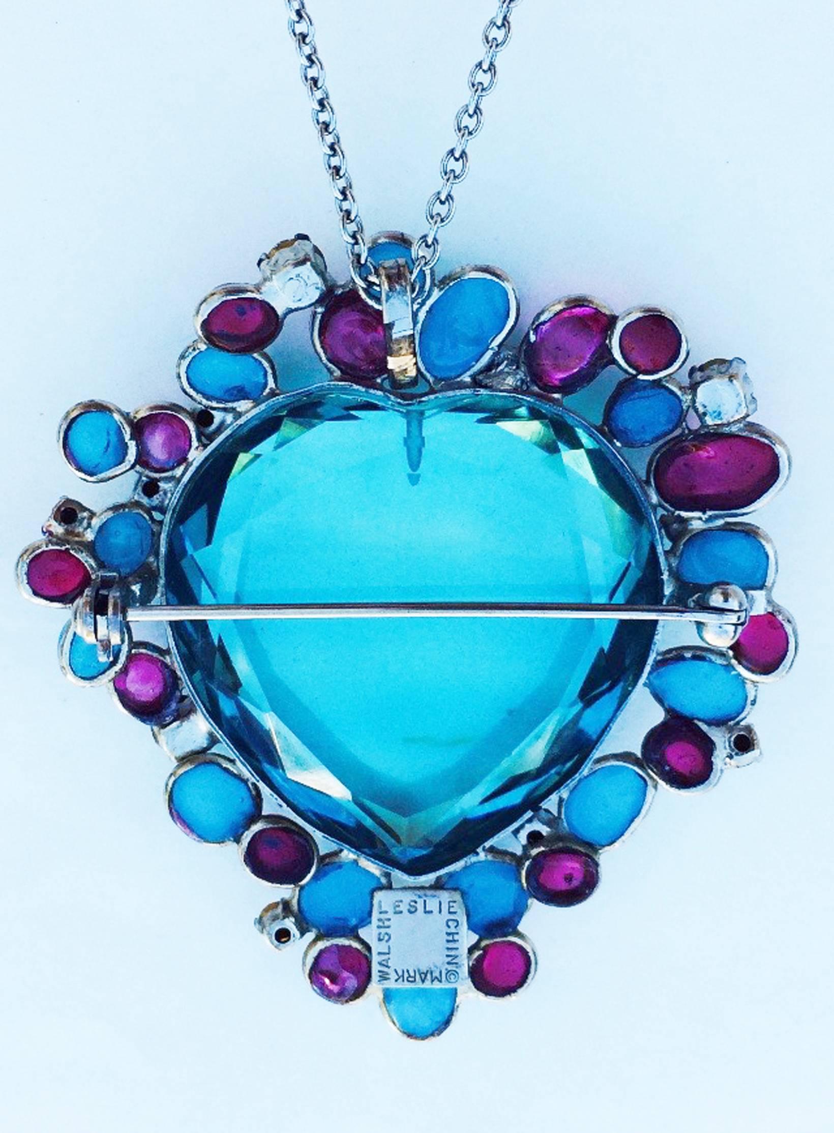 MWLC Aquamarine Poured Glass Pendant Brooch In Excellent Condition In Phoenix, AZ