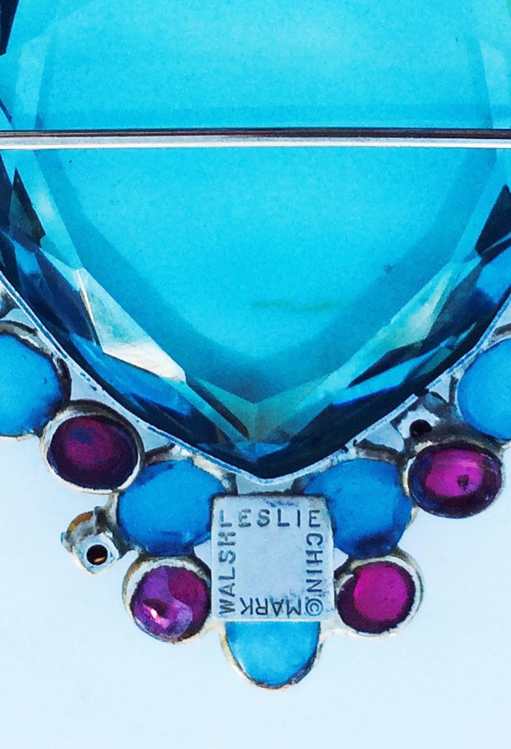 Women's MWLC Aquamarine Poured Glass Pendant Brooch