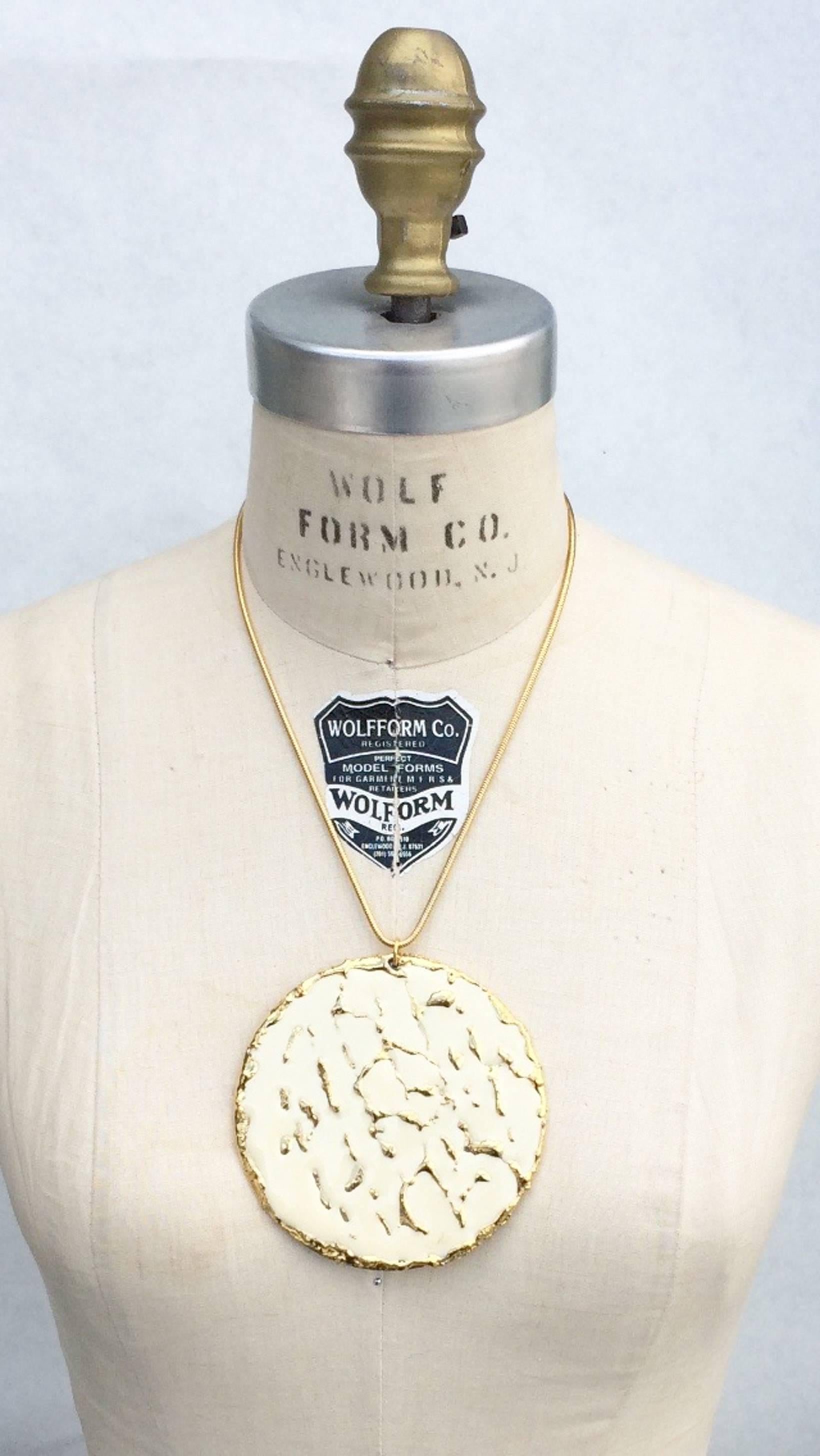 William de Lillo Gilt Enamel Prototype Pendant Necklace 1975 In New Condition For Sale In Phoenix, AZ