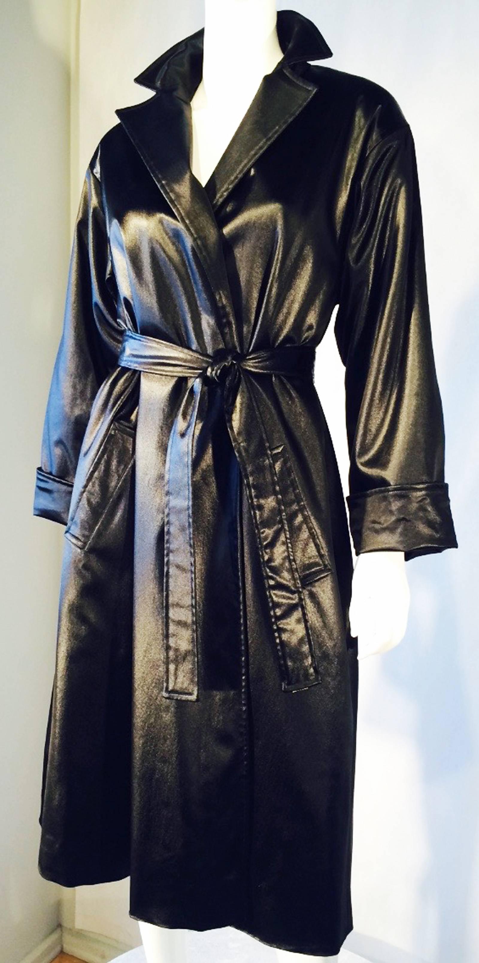 Women's Halston Silk Belted Wrap Coat 1970s For Sale