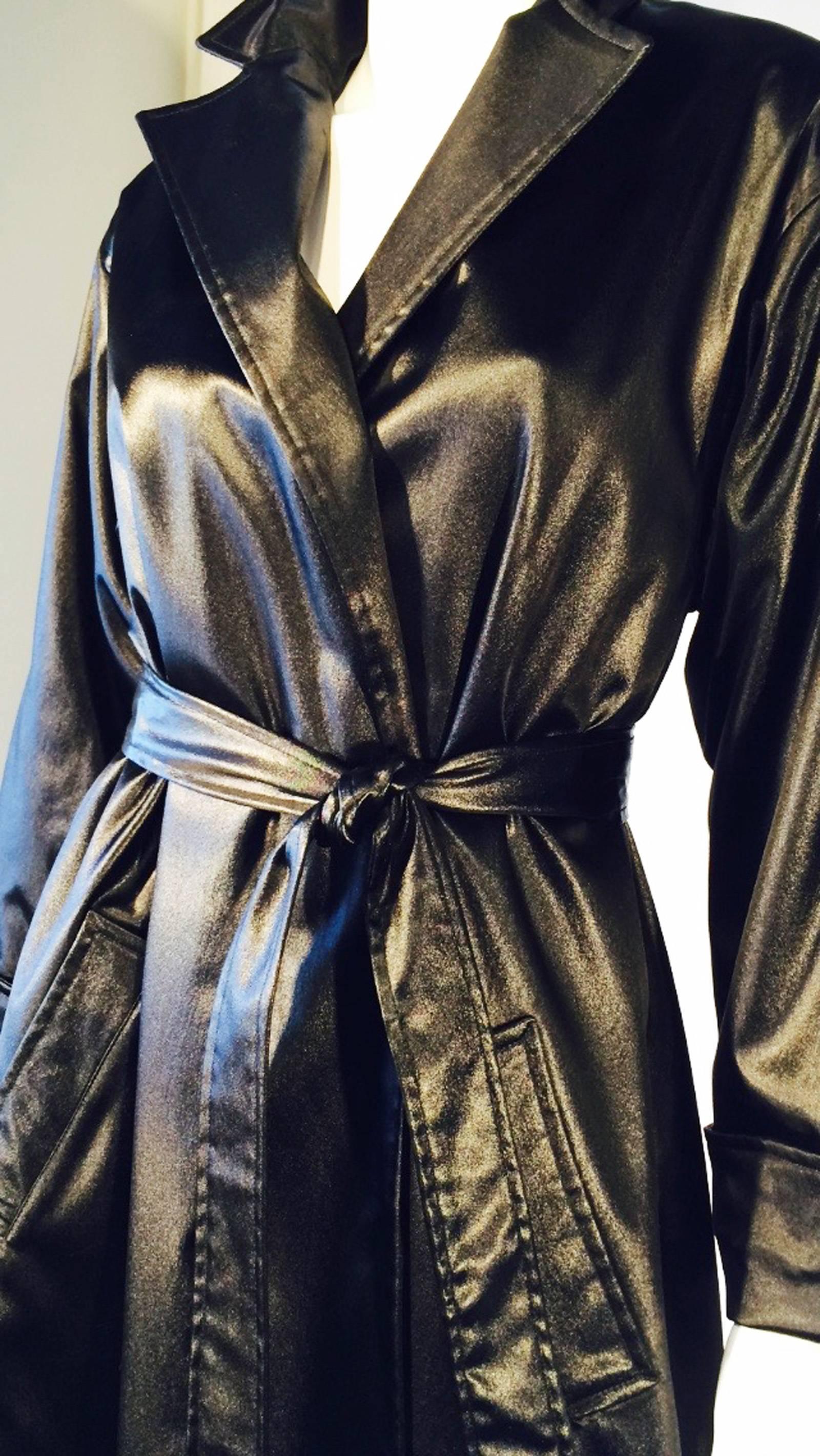 Halston Silk Belted Wrap Coat 1970s For Sale 1