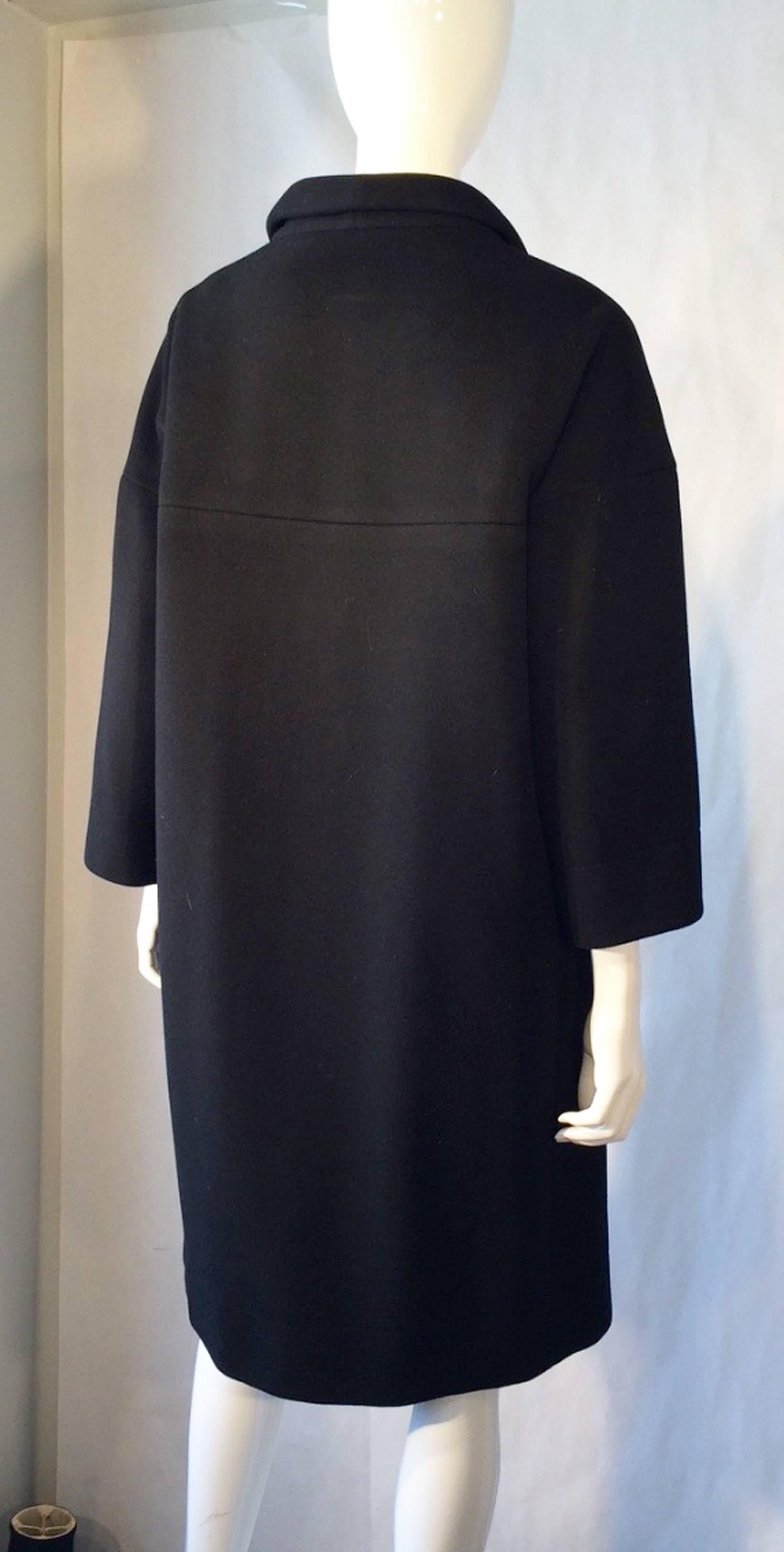 Black Balenciaga Haute Couture Coat ca.1962 For Sale
