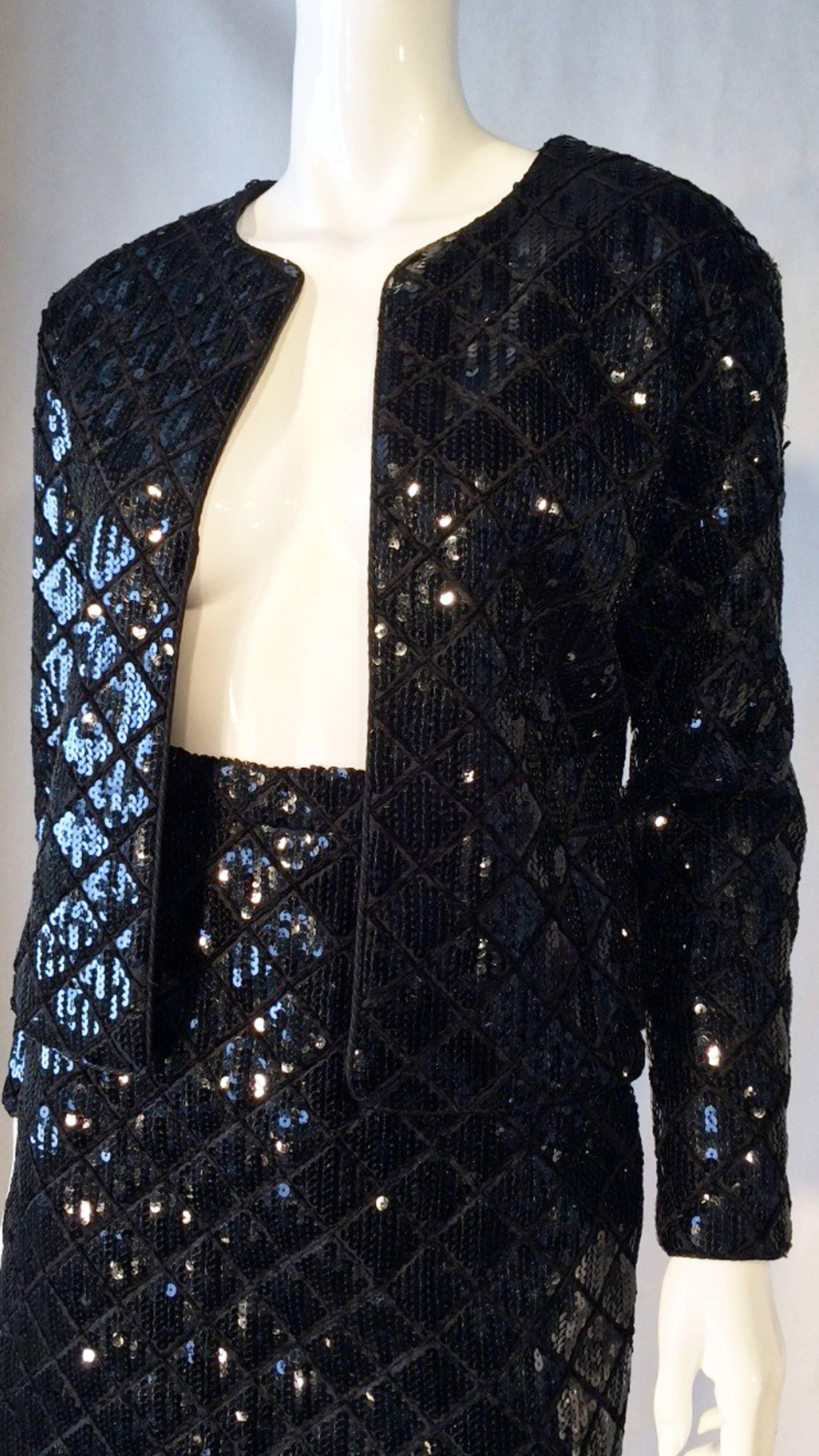 Iconic Chanel Quilted Sequin Skirt Suit, 1980s In Excellent Condition For Sale In Phoenix, AZ