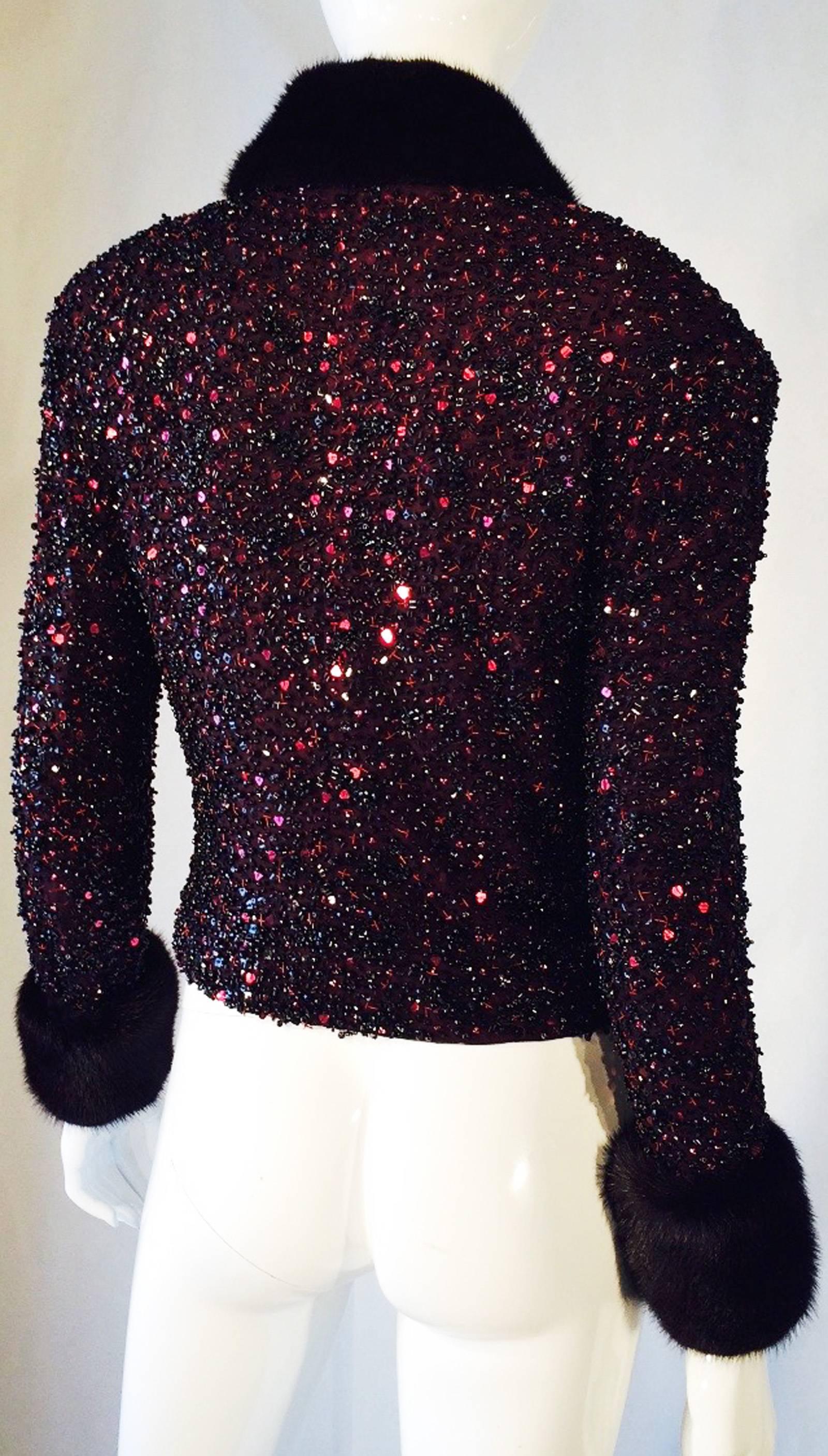 Women's John Anthony Couture Mink Fur Trimmed Beaded Jacket 1980s