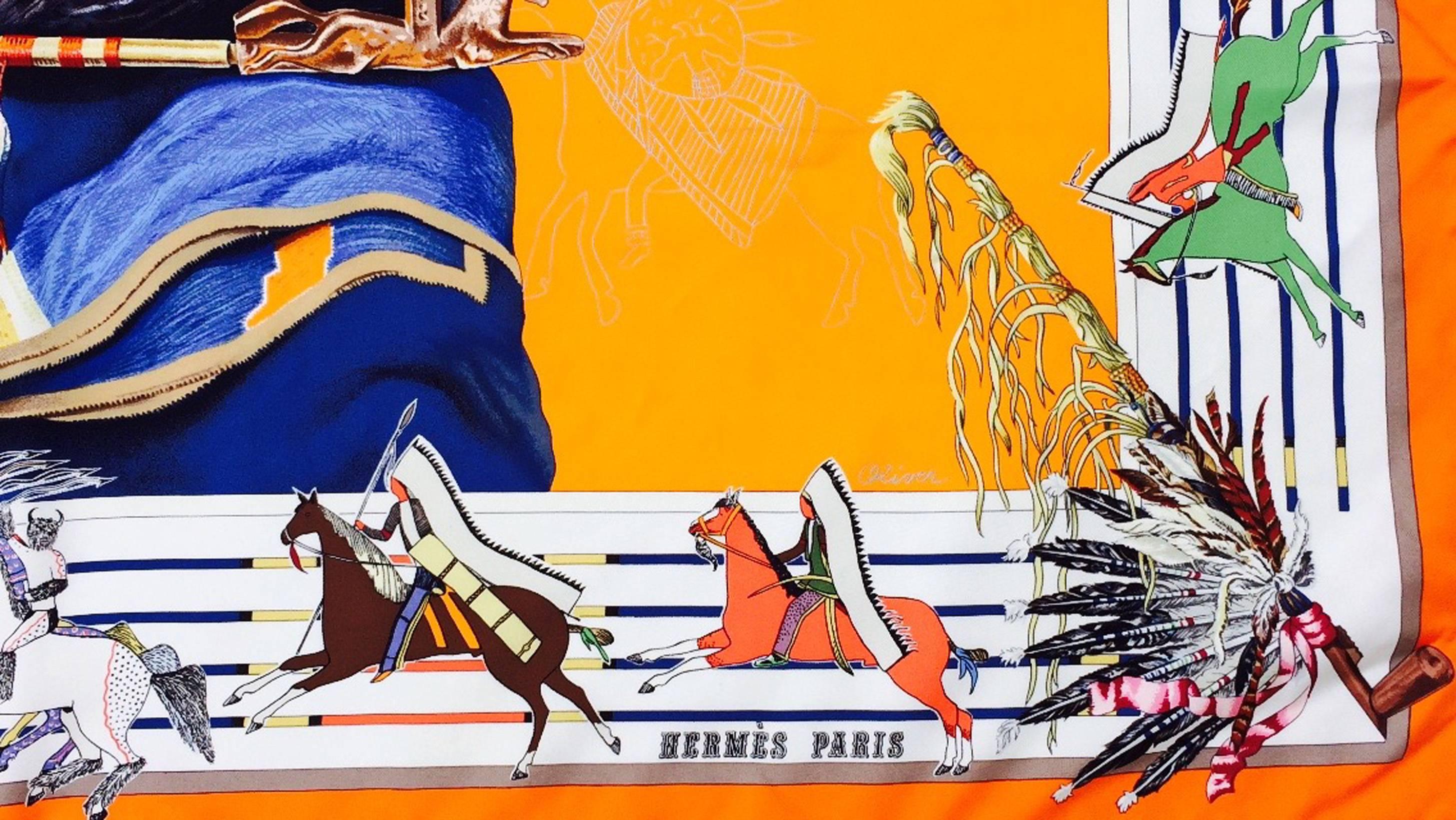Hermes Pawnee Chief Print Scarf 1980s In New Condition In Phoenix, AZ