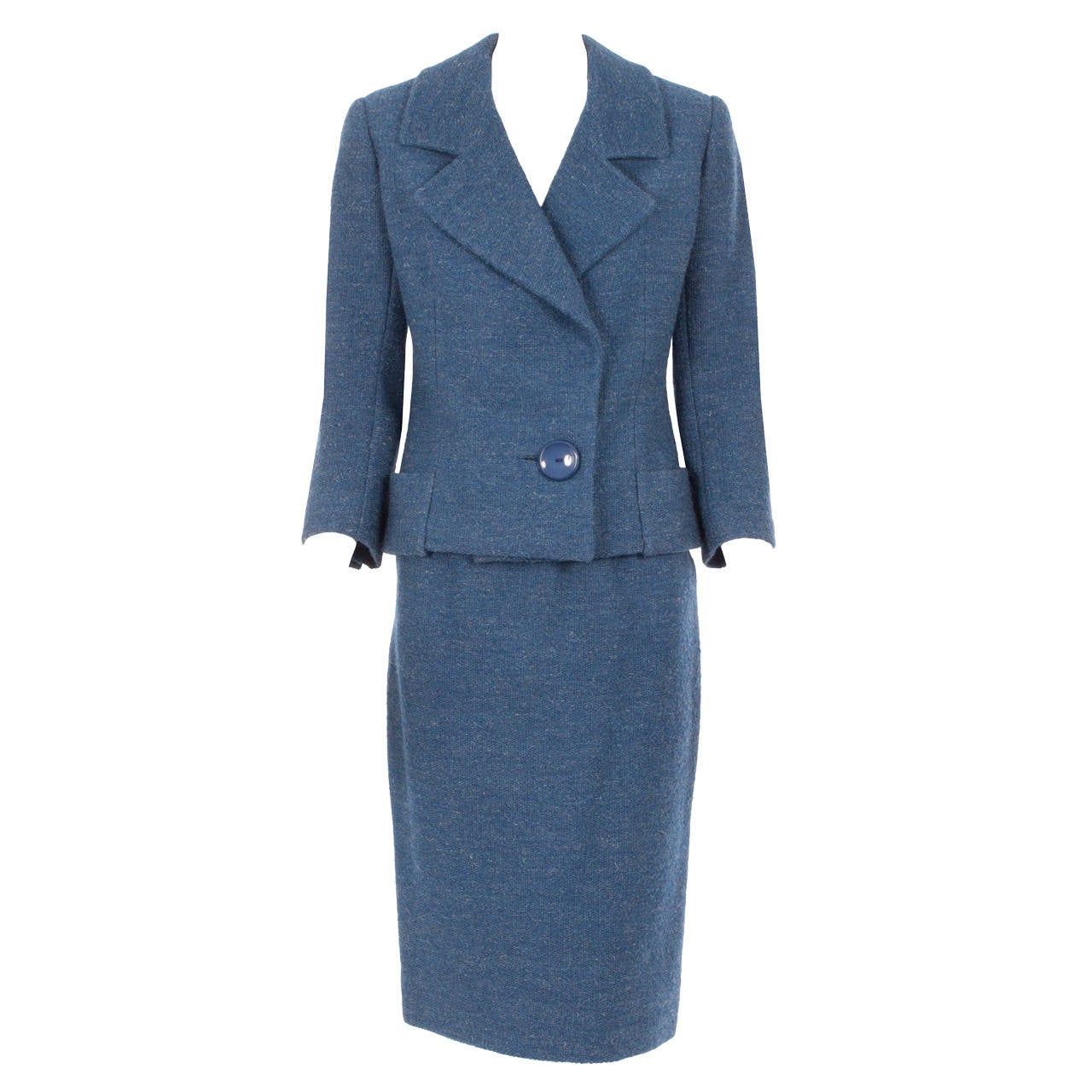 Dior Blue Wool Skirt Suit, Circa 1962 For Sale
