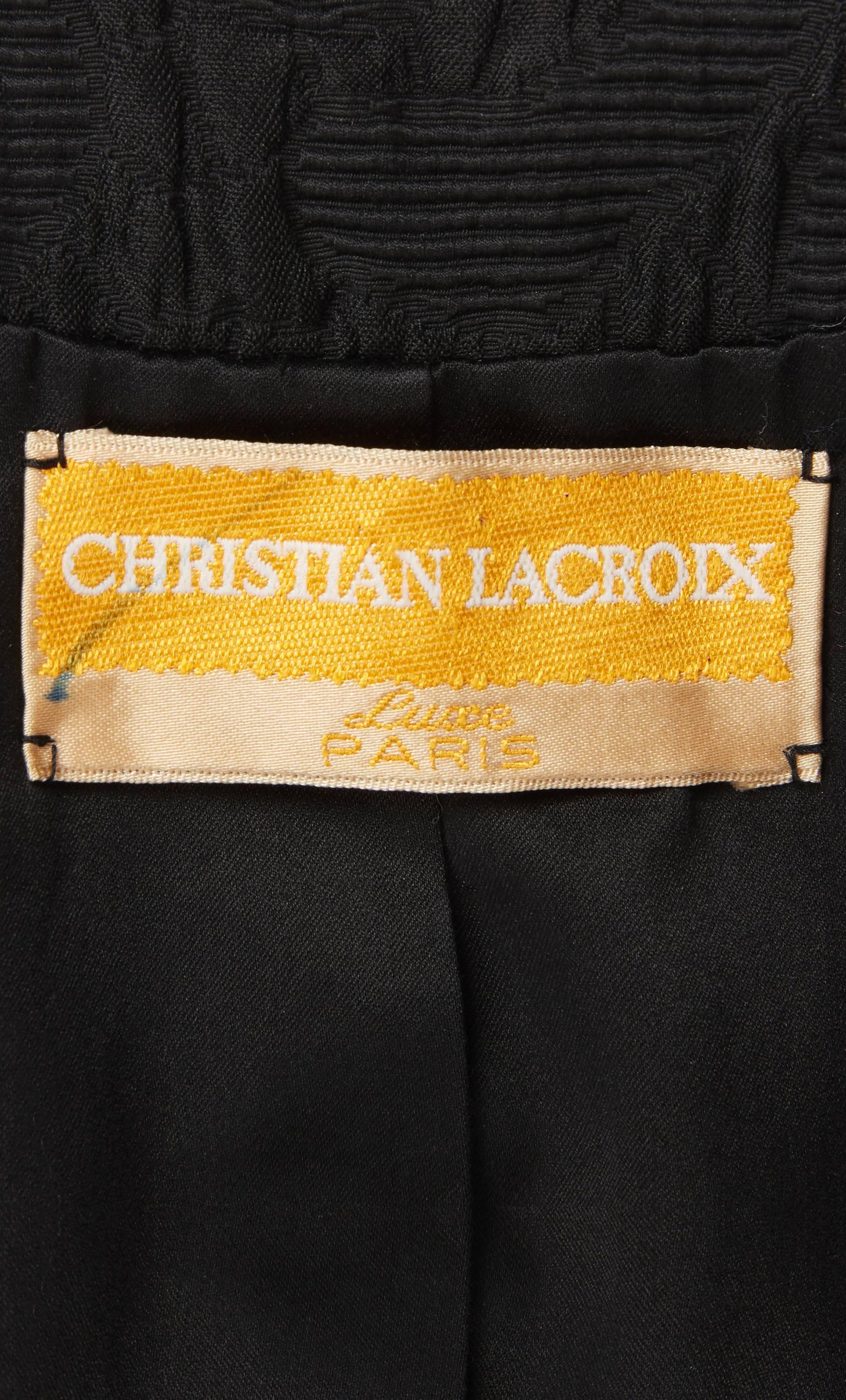 Women's Christian Lacroix black matelassé skirt & top, Spring/Summer 1988 For Sale