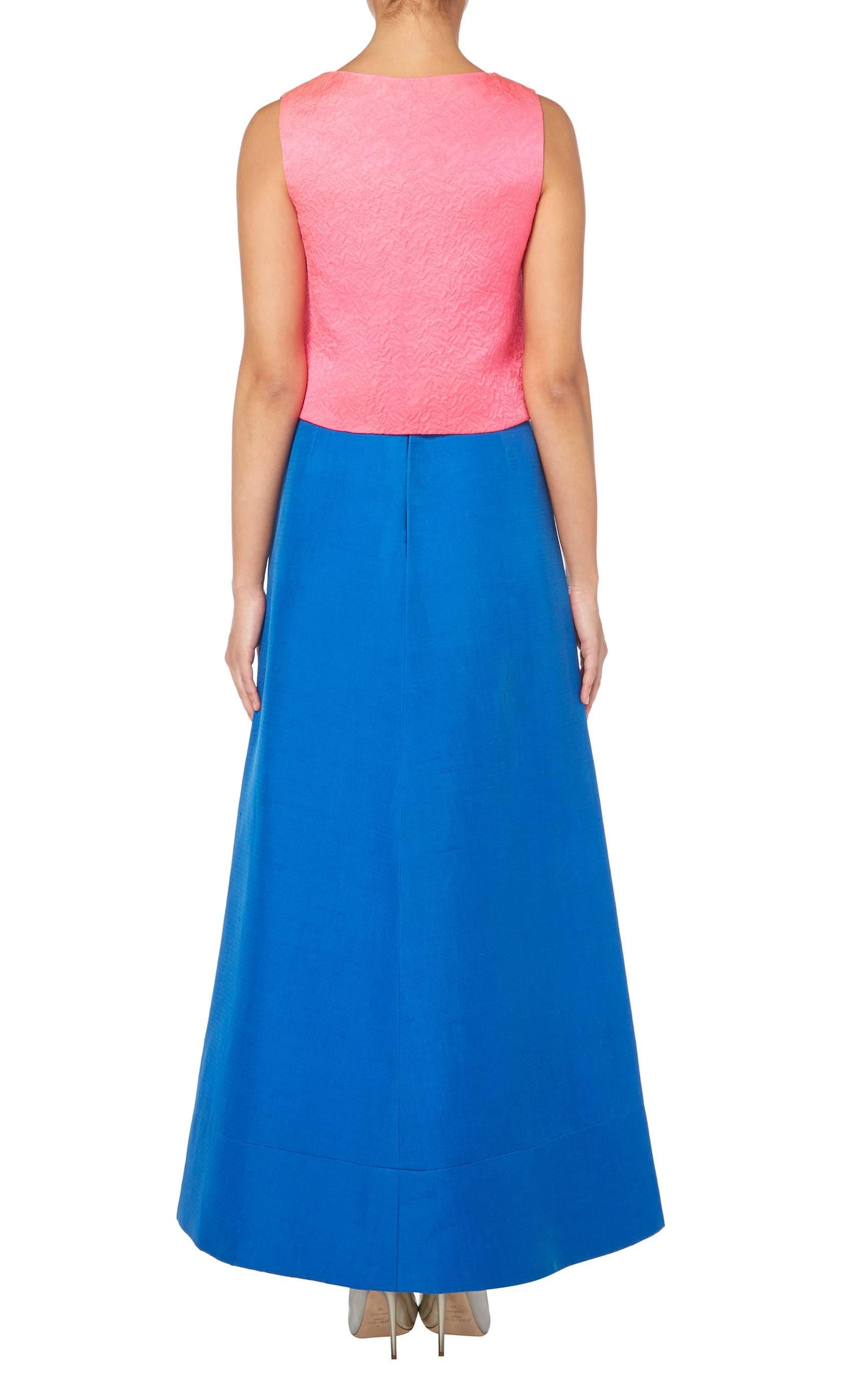 Blue Balenciaga pink top with blue skirt, circa 1968 For Sale