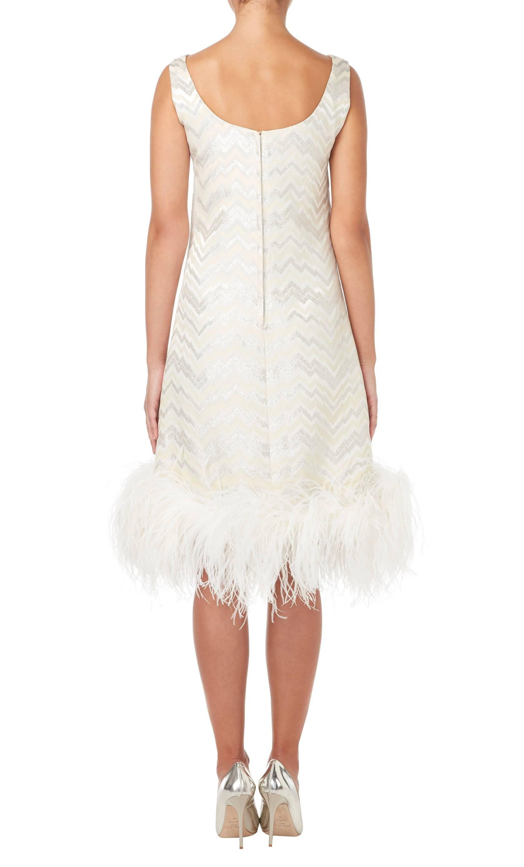 White Joseph Magnin white feather dress, circa 1965