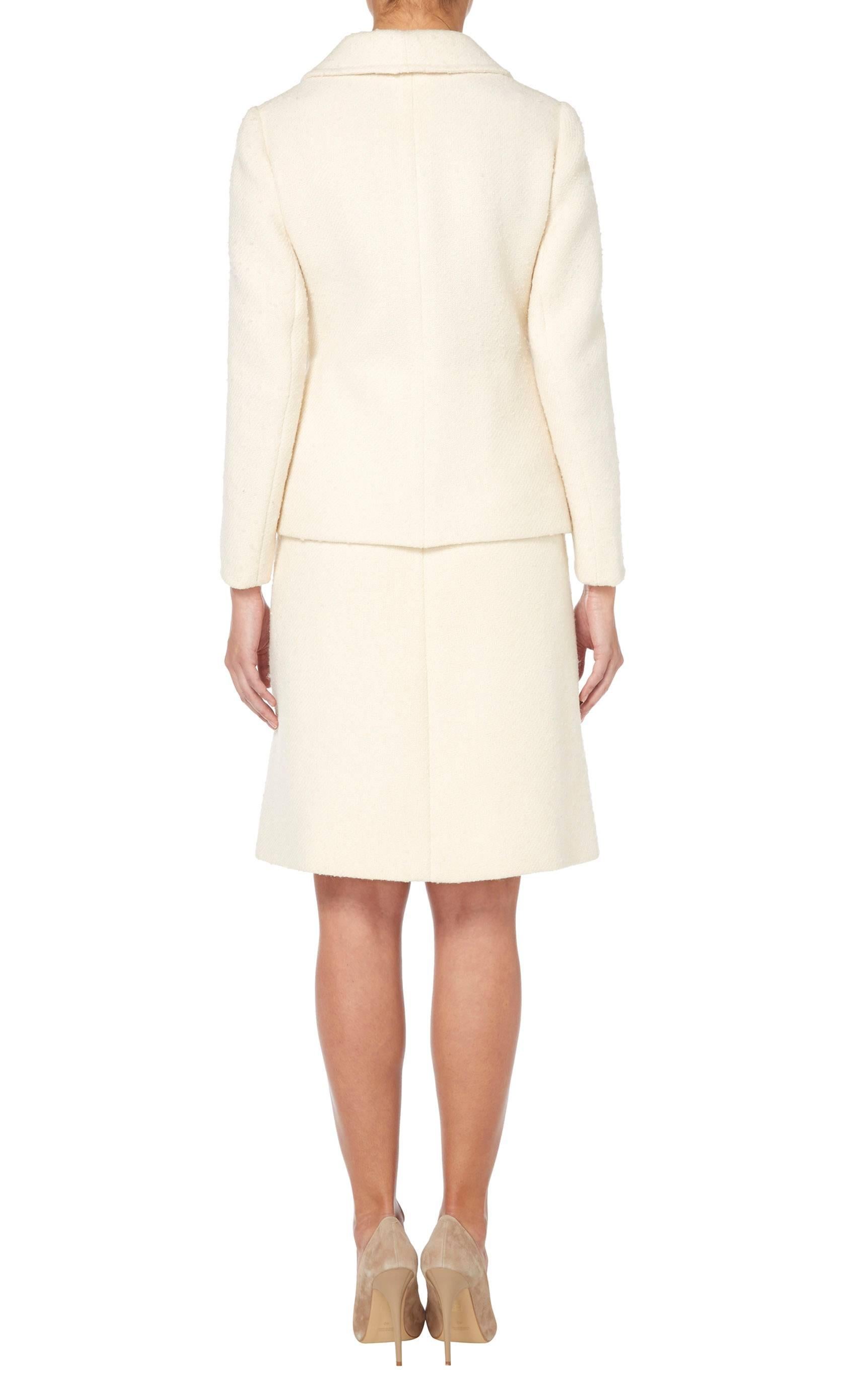 White Ted Lapidus ivory skirt suit, circa 1965 For Sale