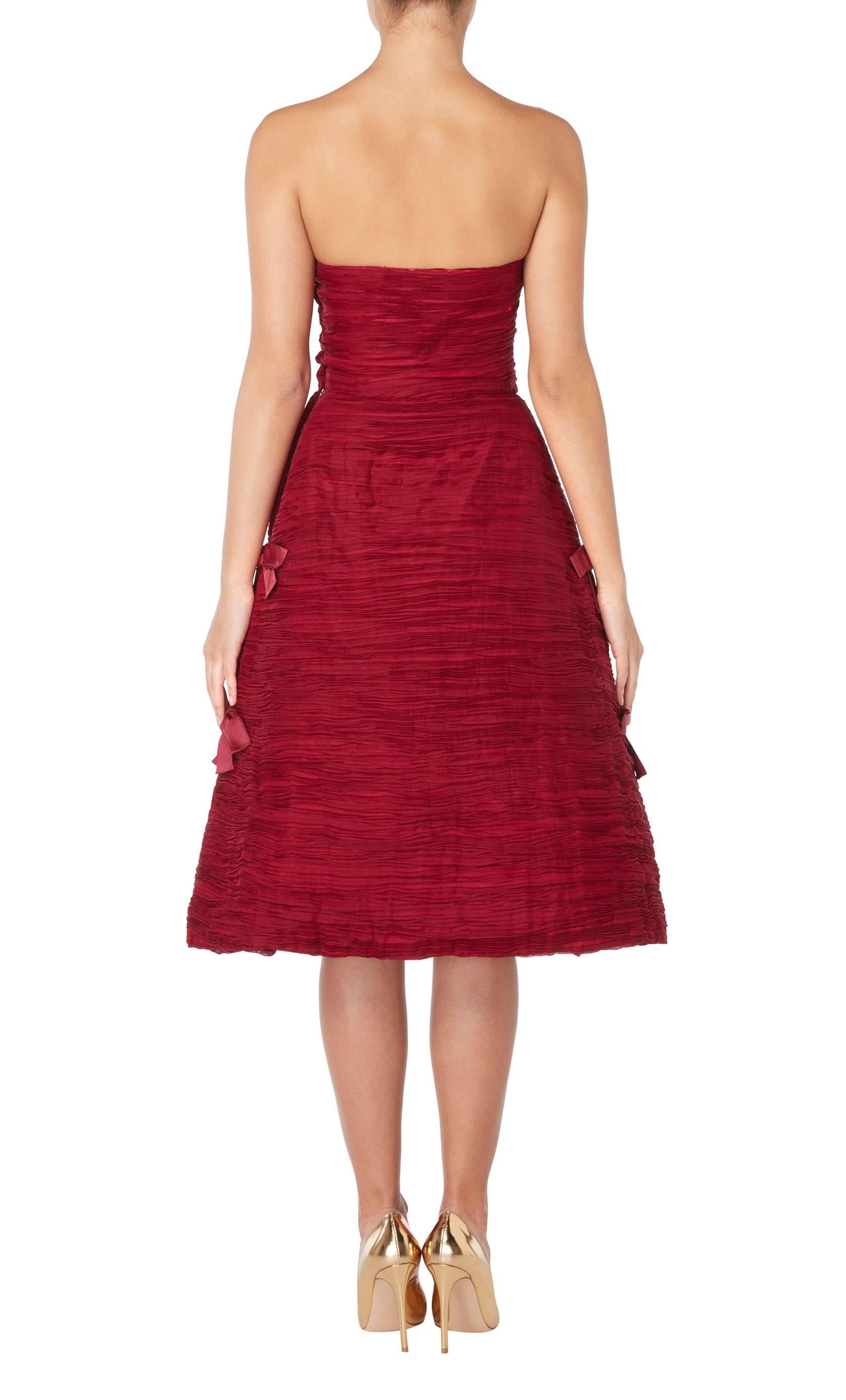 Red Sybil Connolly burgundy dress, circa 1956 For Sale