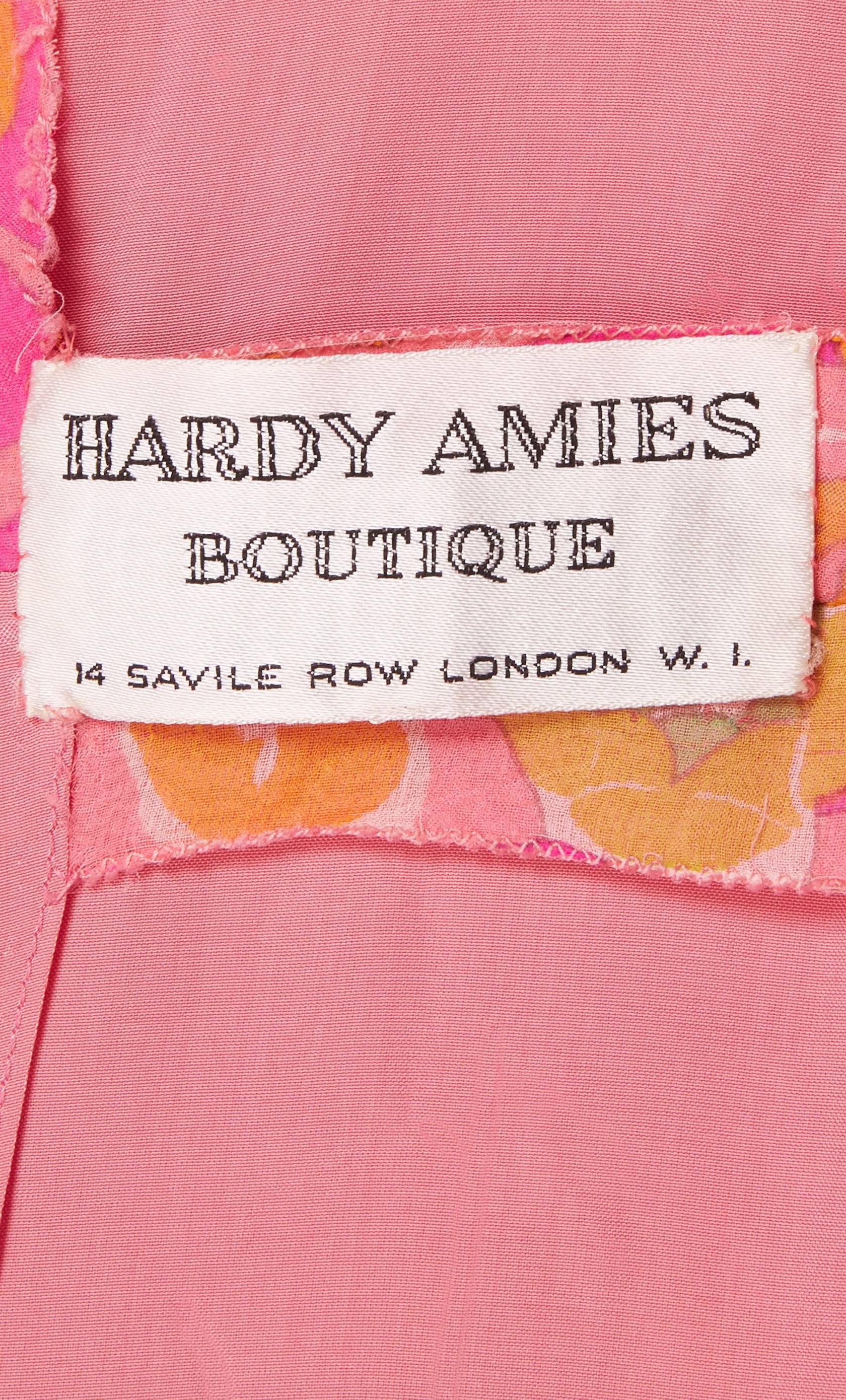 Women's Hardy Amies Couture pink silk chiffon dress, circa 1969 For Sale