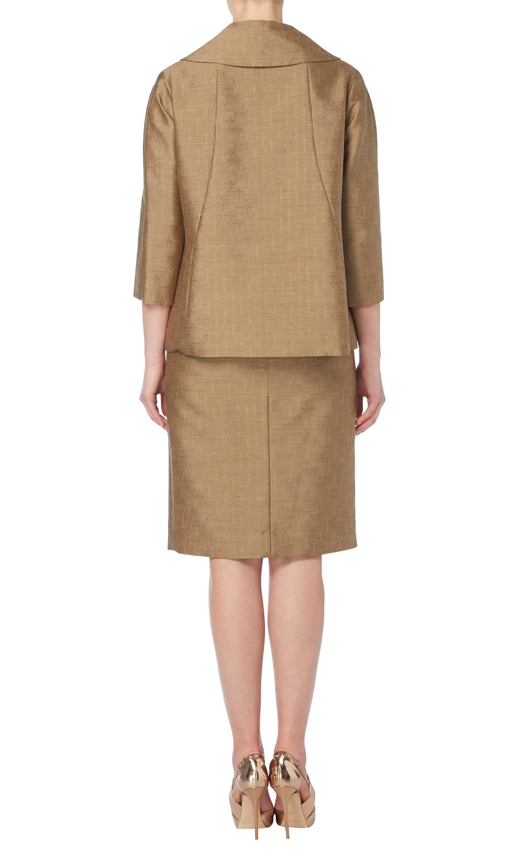 Brown Pierre Cardin haute couture brown skirt suit, circa 1961 For Sale