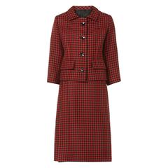 Vintage Balenciaga red houndstooth skirt suit, circa 1960