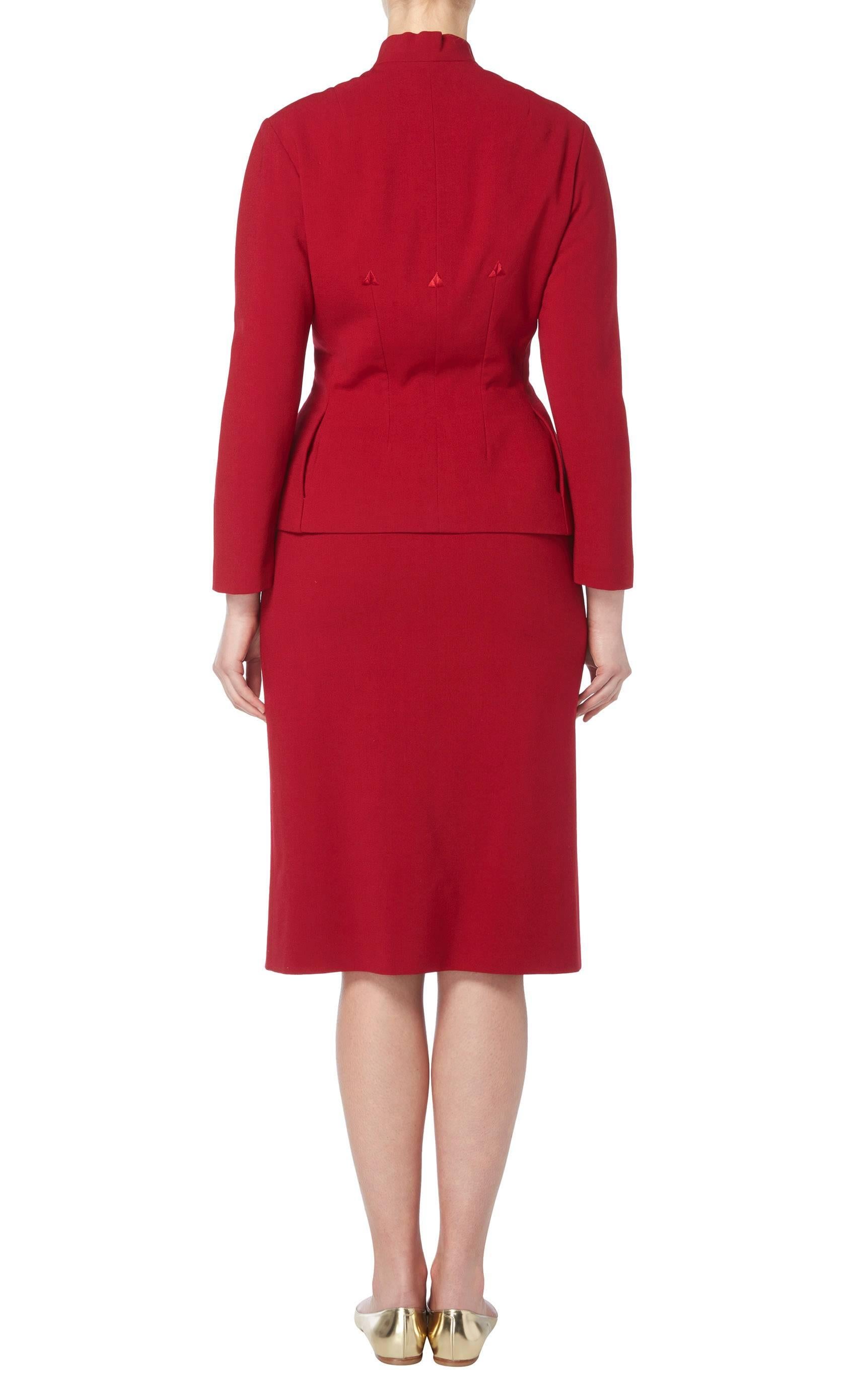 Red Jacques Fath red skirt suit, circa 1955 For Sale