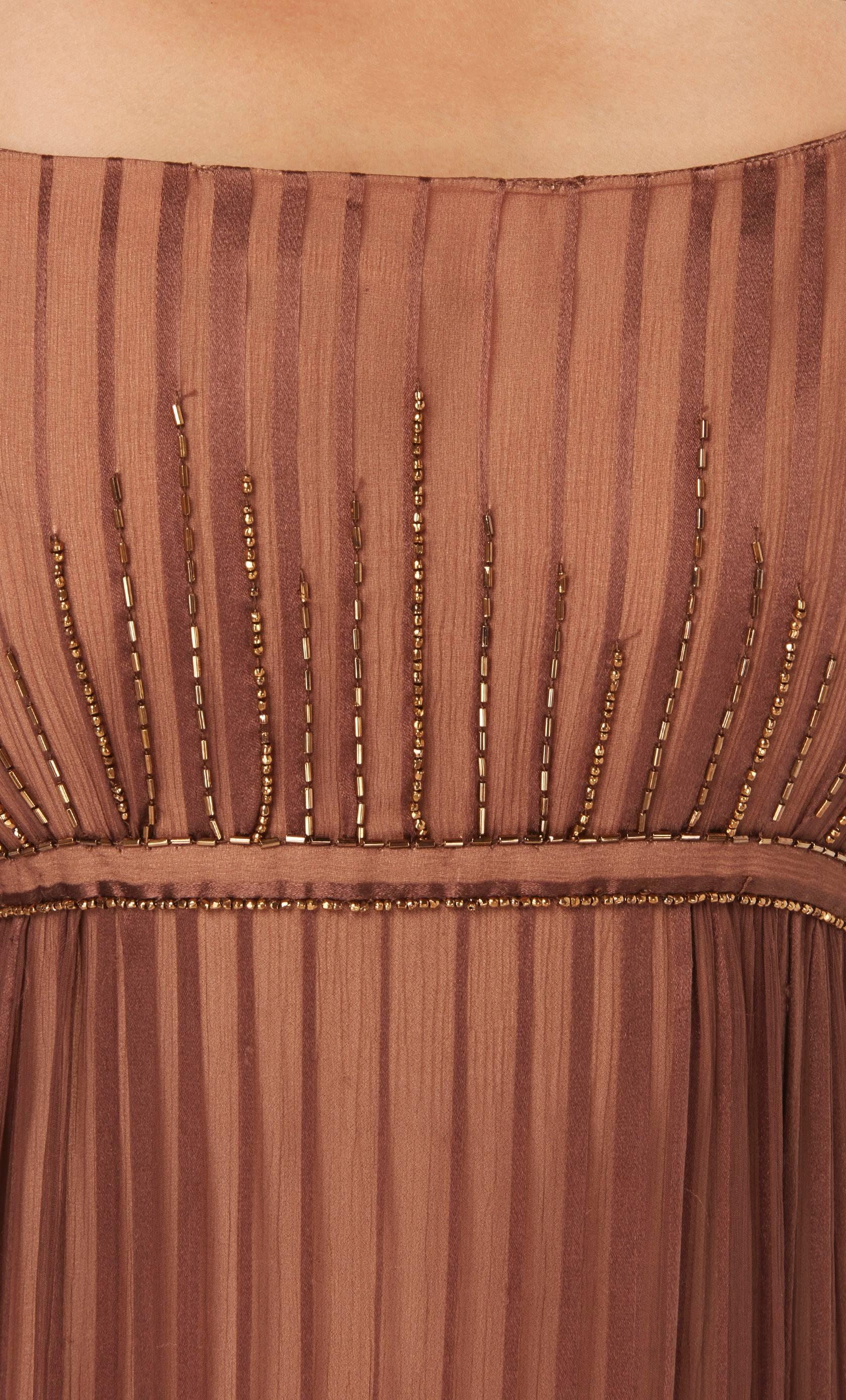 Brown Alfred Bosand brown beaded dress, circa 1968 For Sale