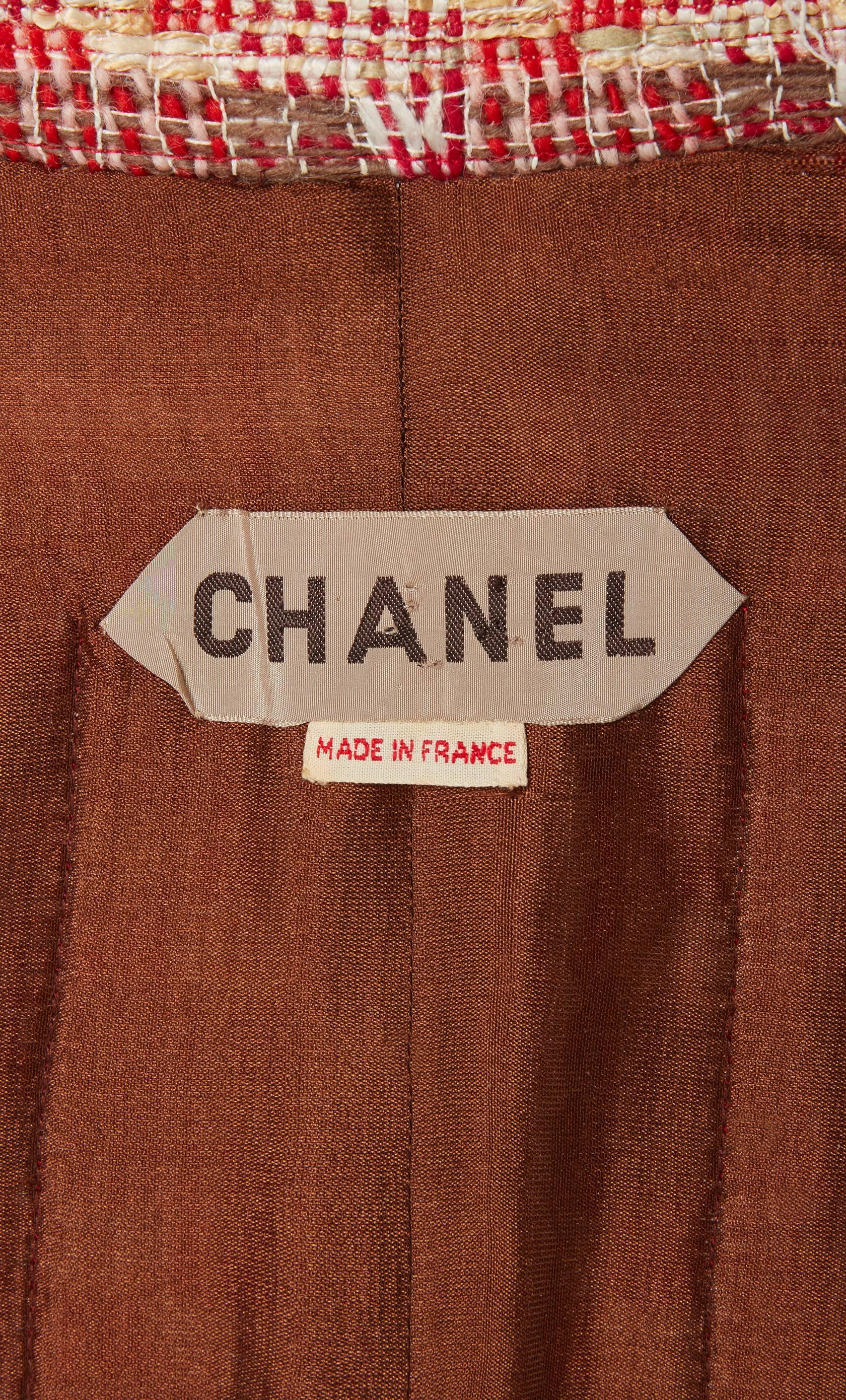 Chanel haute couture red and brown wool skirt suit, circa 1958 1