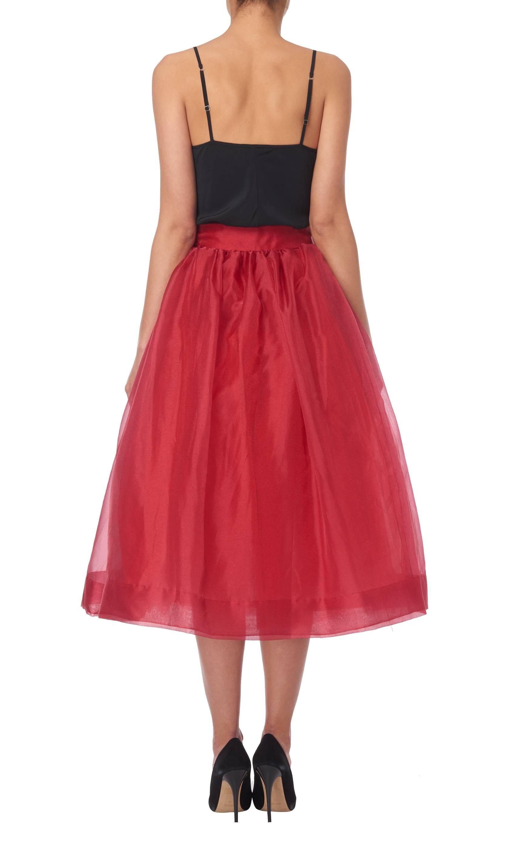 Givenchy Red Organza Skirt with Matching Scarf Tie Belt, circa 1968 In Excellent Condition For Sale In London, GB