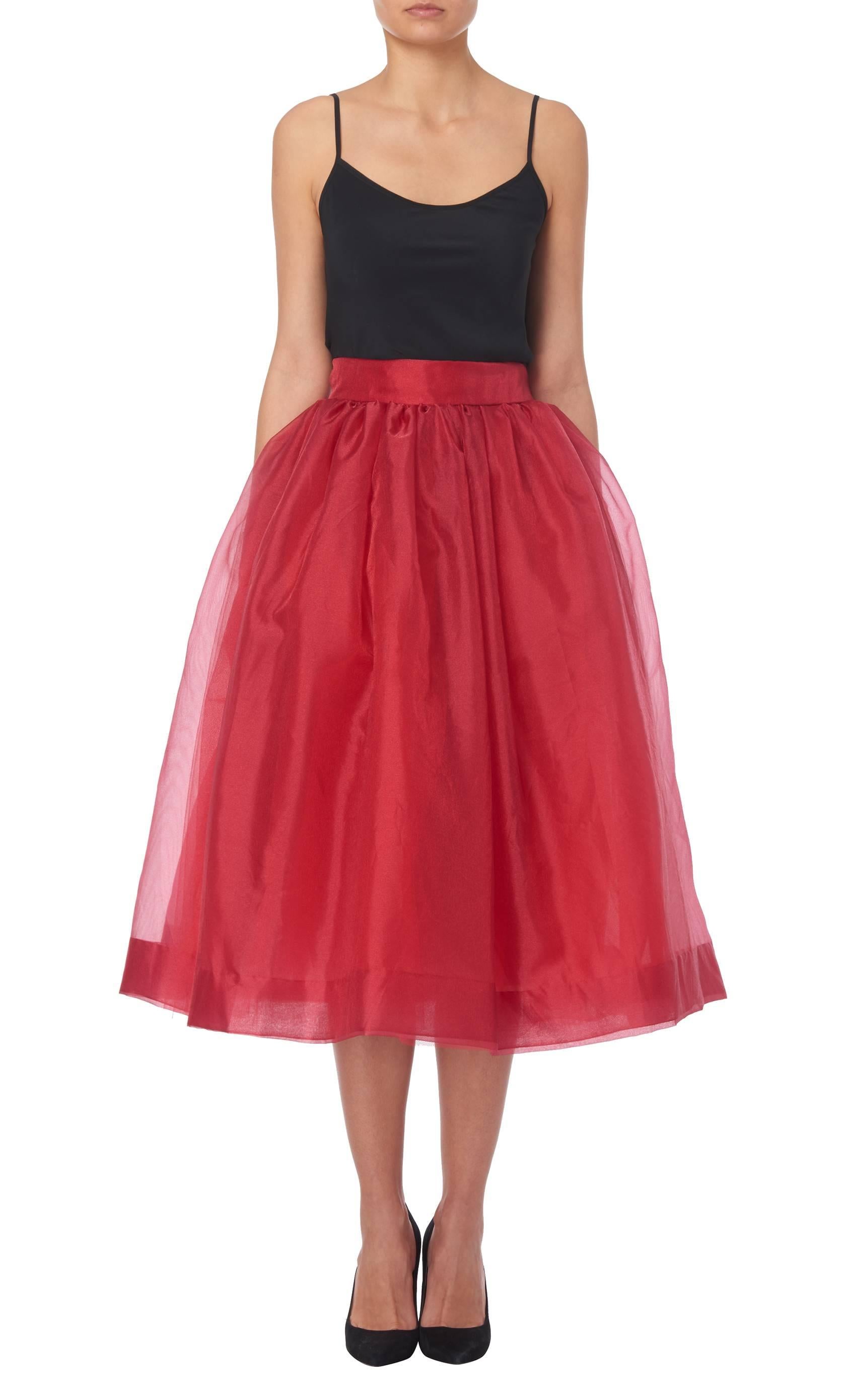 Red organza skirt with matching scarf tie belt, circa 1968