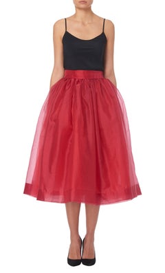 Givenchy Red Organza Skirt with Matching Scarf Tie Belt, circa 1968