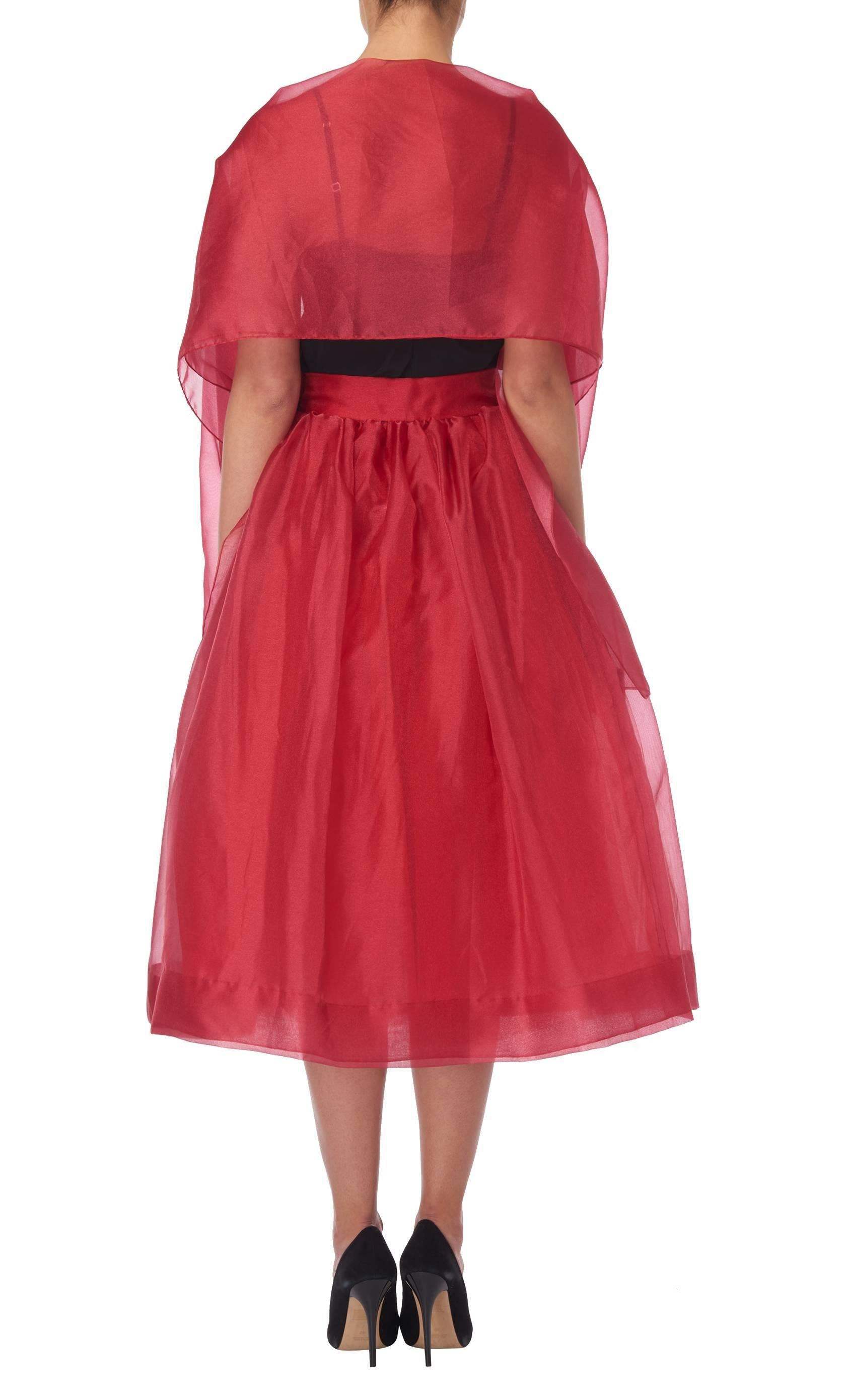 Givenchy Red Organza Skirt with Matching Scarf Tie Belt, circa 1968 For Sale 1