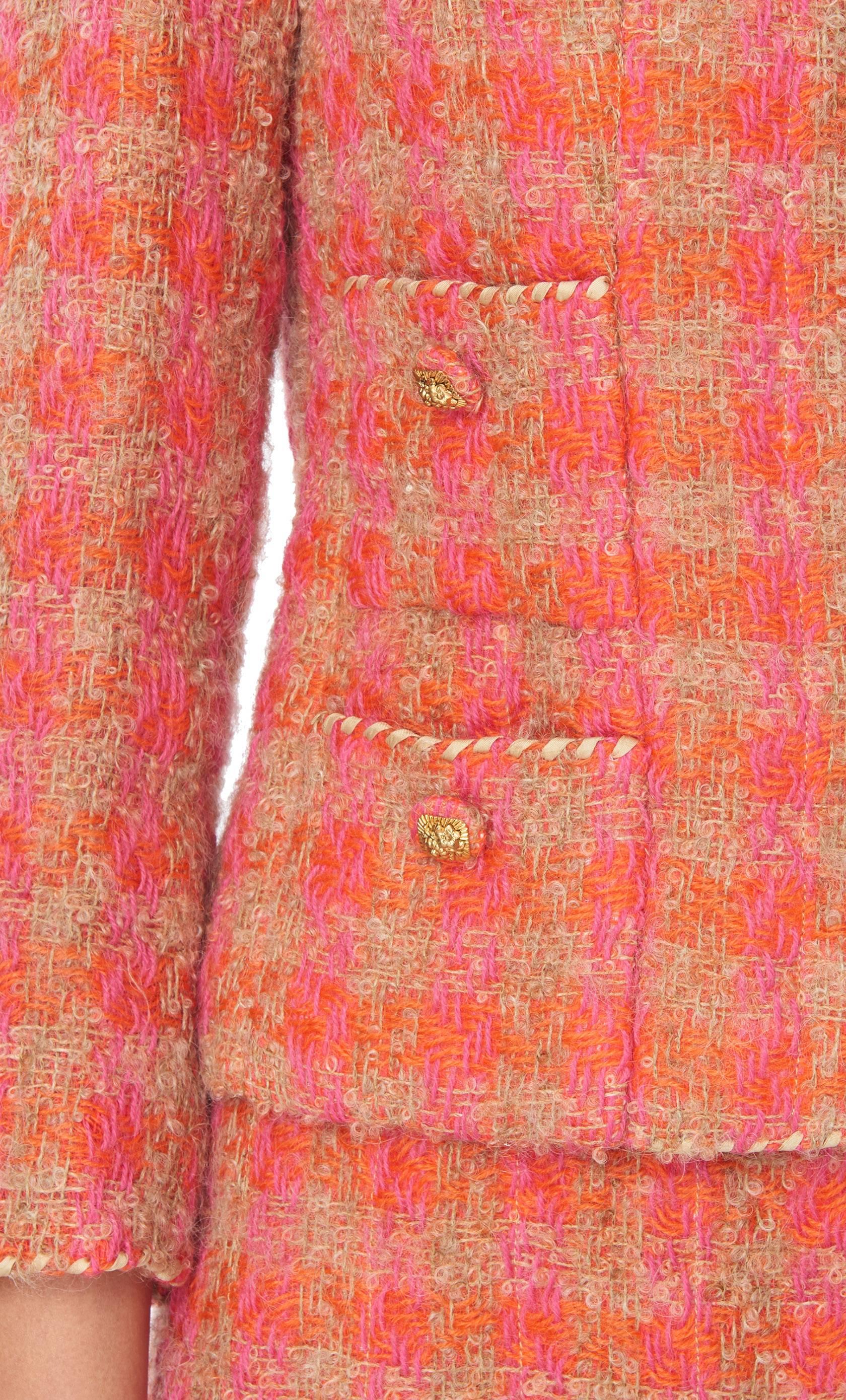 Orange Marie Jansen pink and orange skirt suit, circa 1964 For Sale