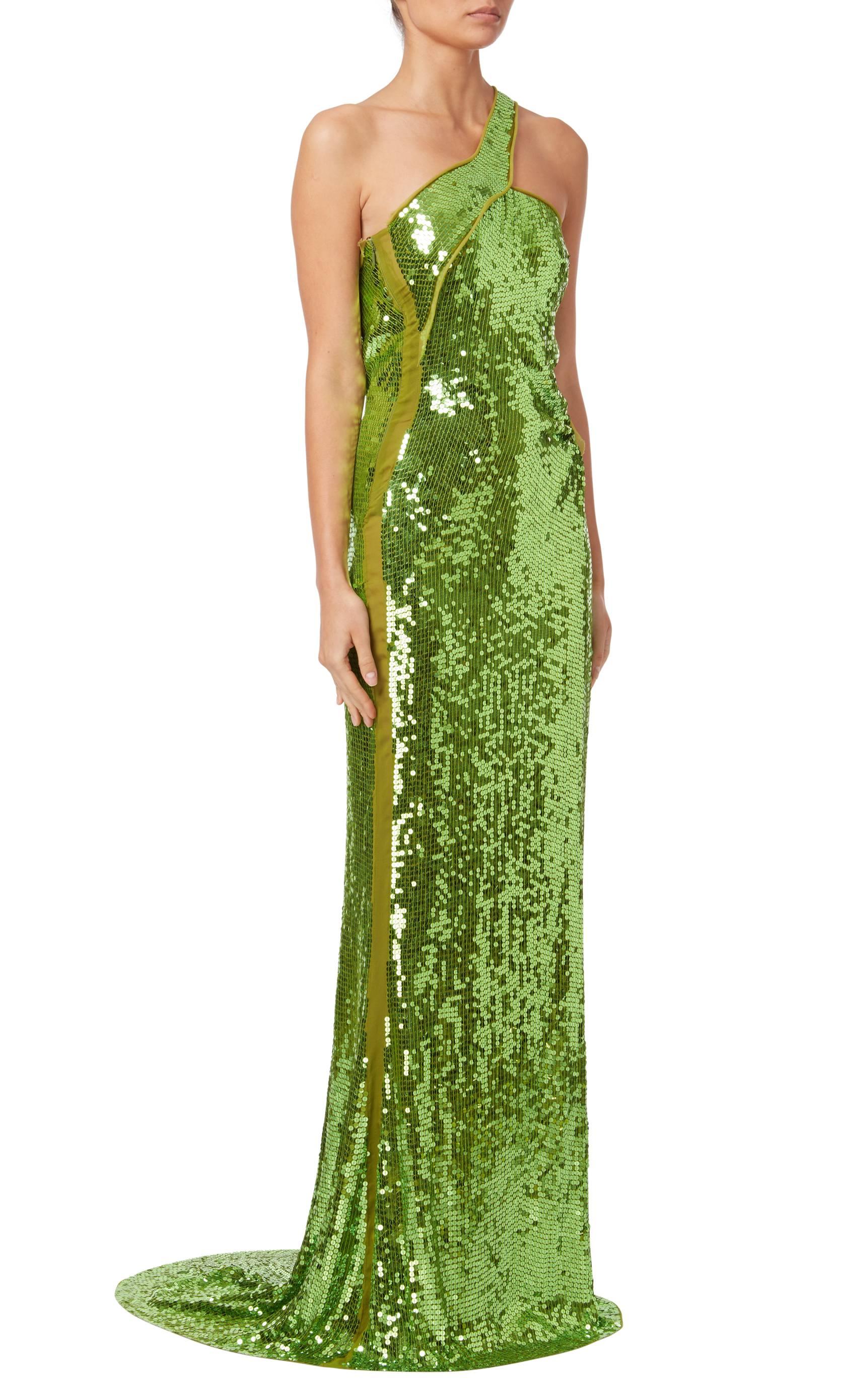 Grünes Paillettenkleid von Tom Ford für Gucci, Herbst/Winter 2004 (Braun) im Angebot