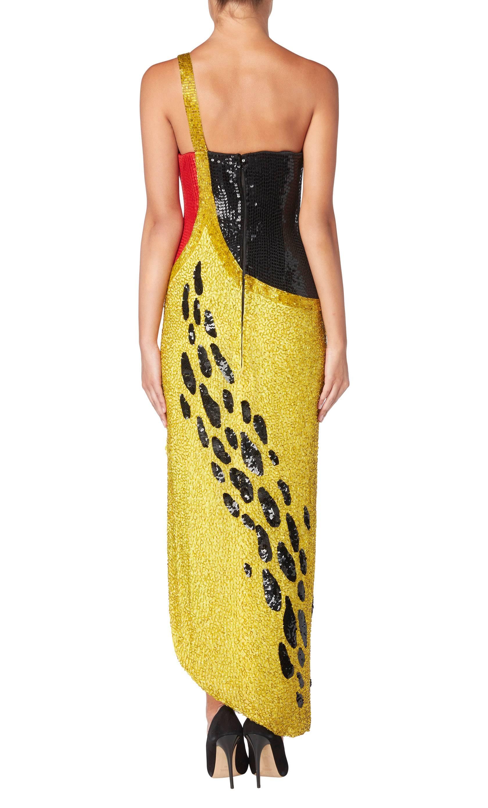 Bob Mackie black yellow and red gown, circa 1984 In Excellent Condition For Sale In London, GB