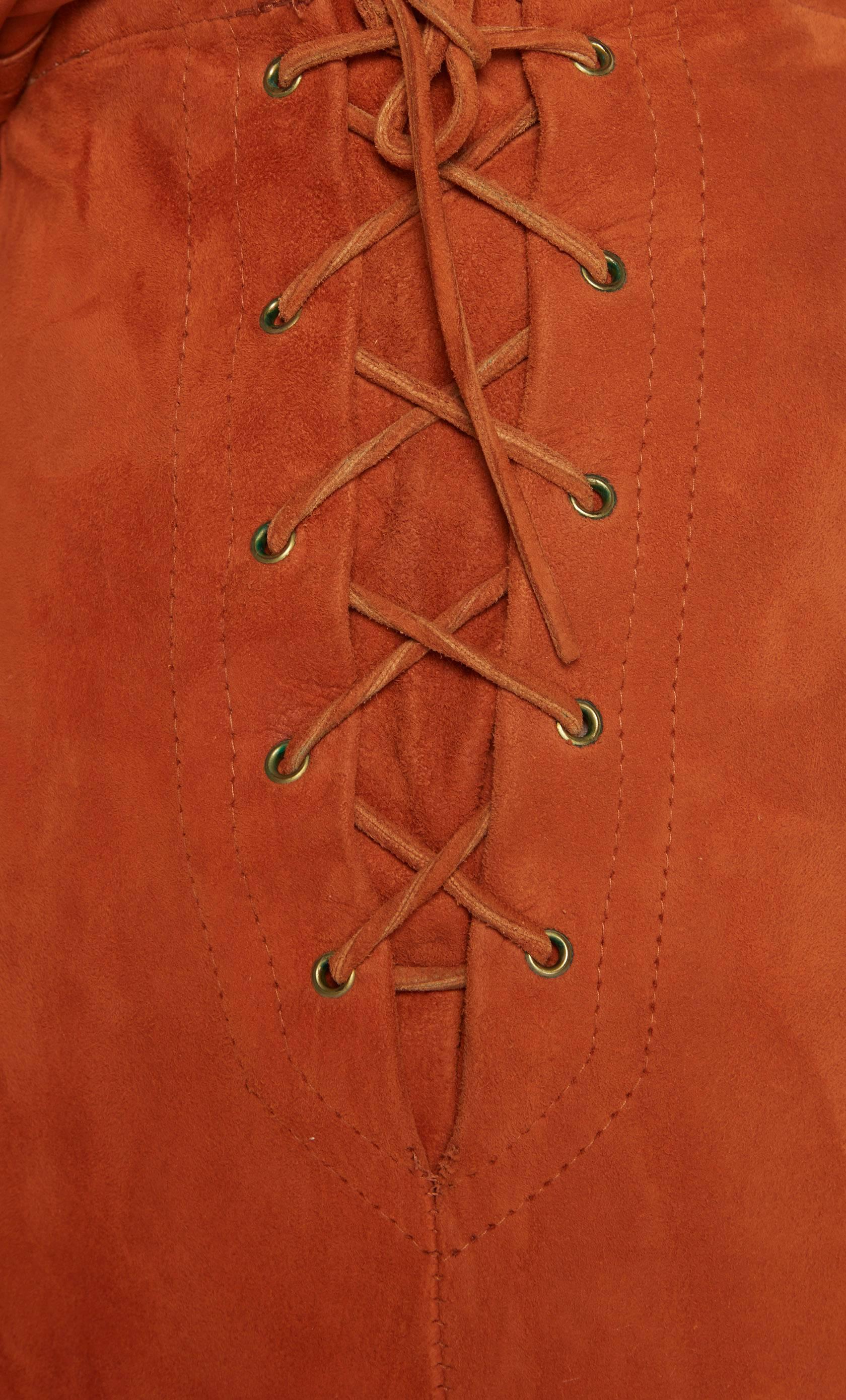 Women's Carol Horn brown suede culottes and jacket, circa 1968