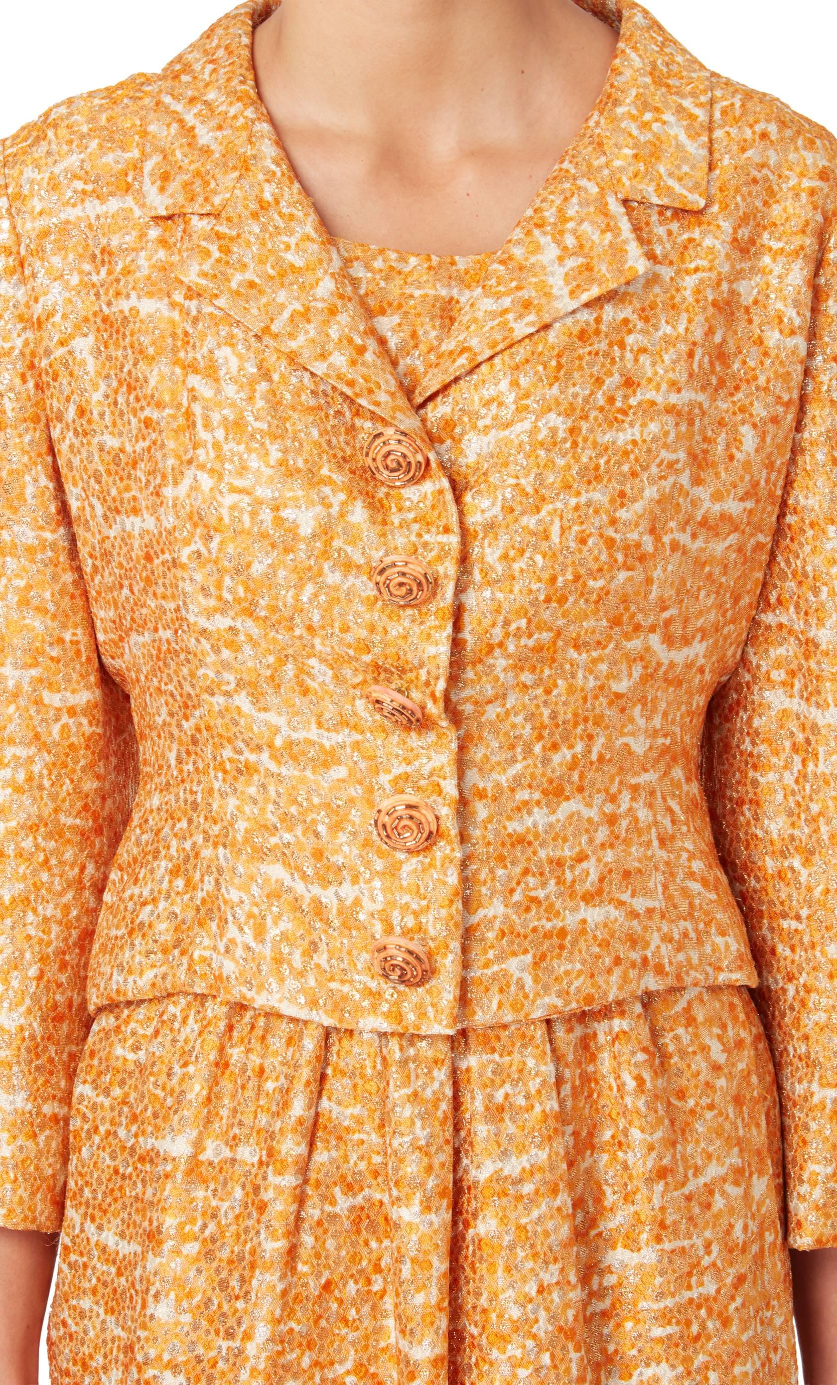 Castillo, Orange & gold brocade ensemble, circa 1965/1969 3