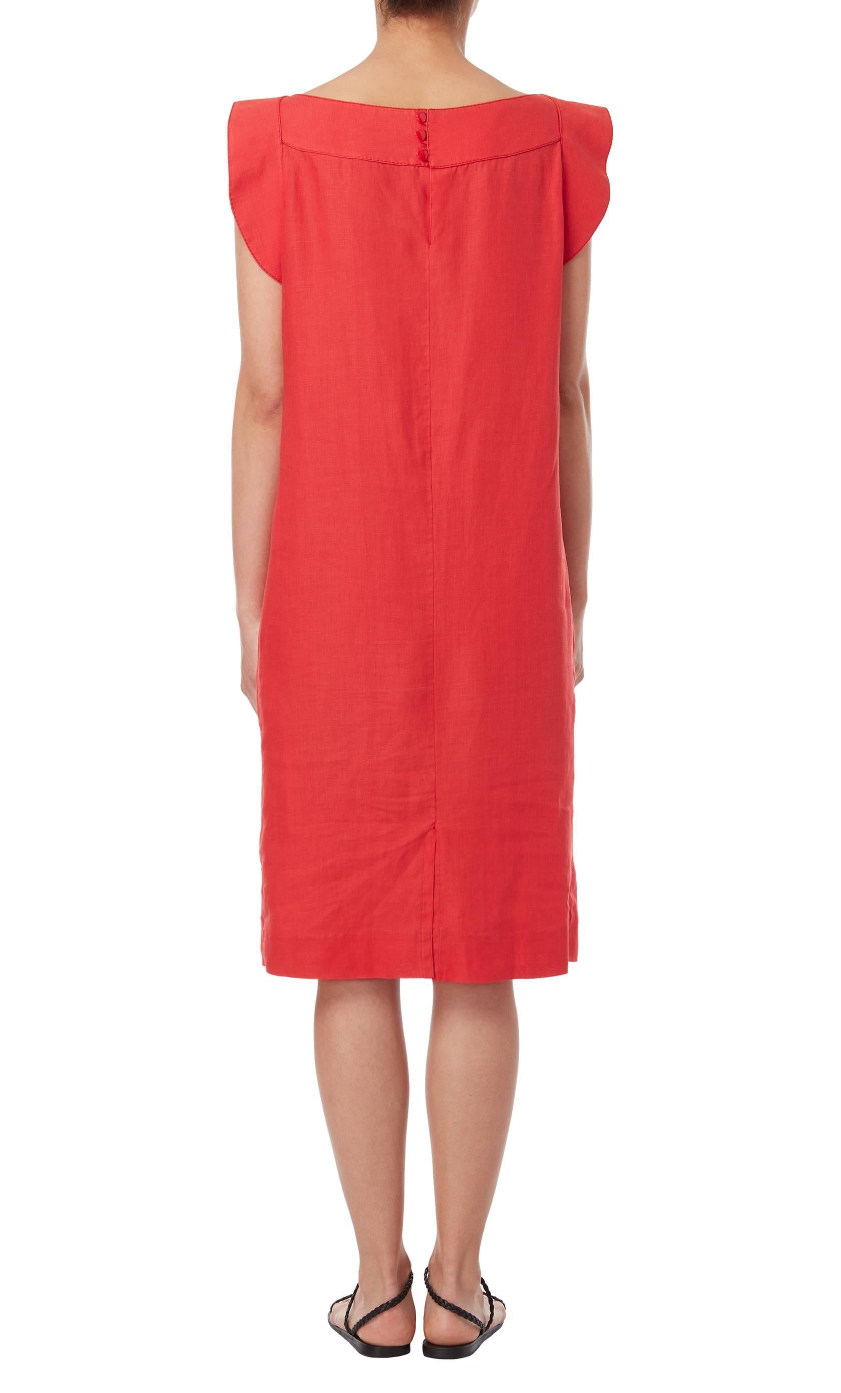 Red Pierre Cardin, haute couture red linen dress, circa 1969 For Sale