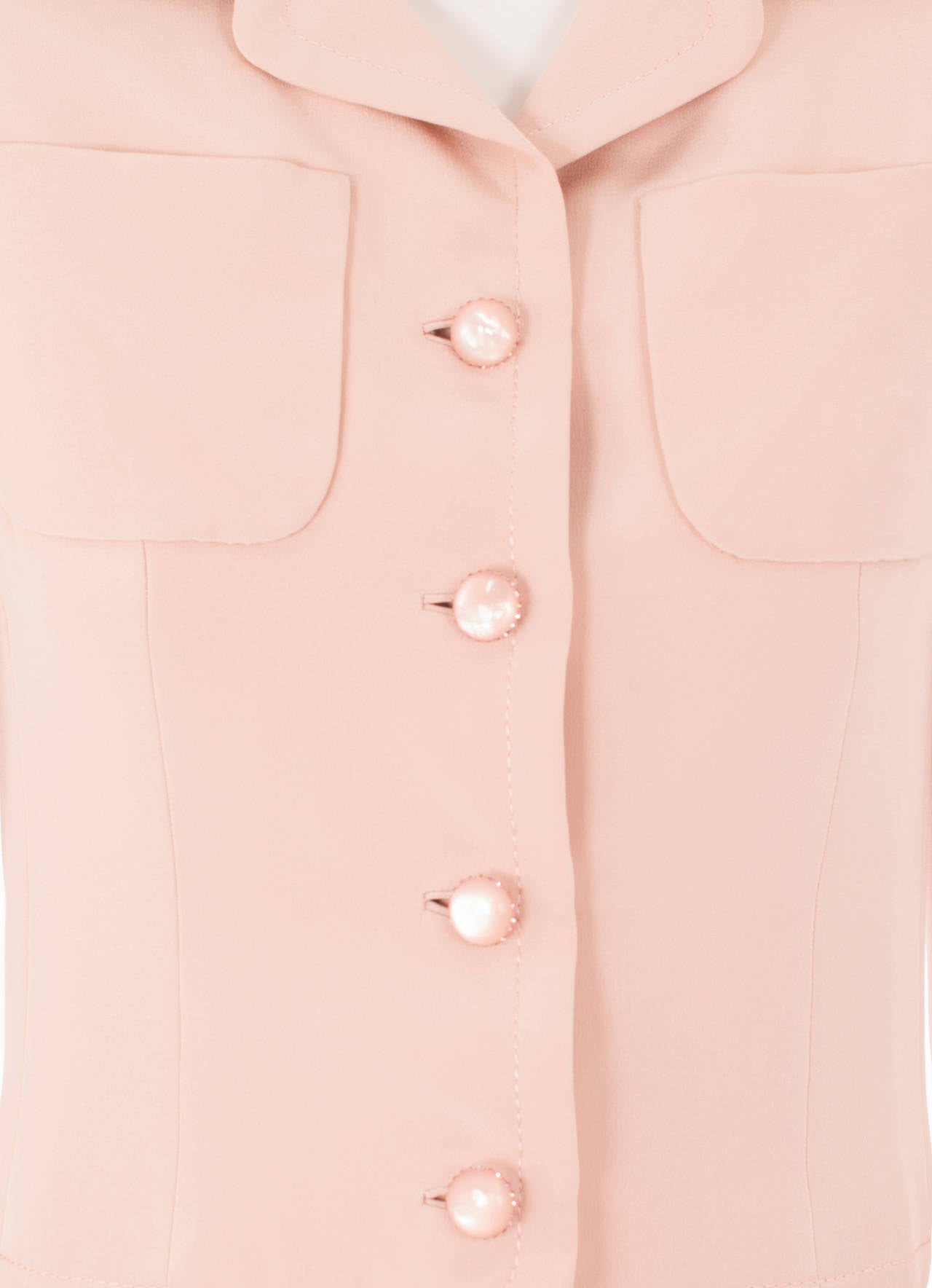 Women's Guy Laroche Pink Silk Haute Couture Dress Suit, Circa 1970 For Sale