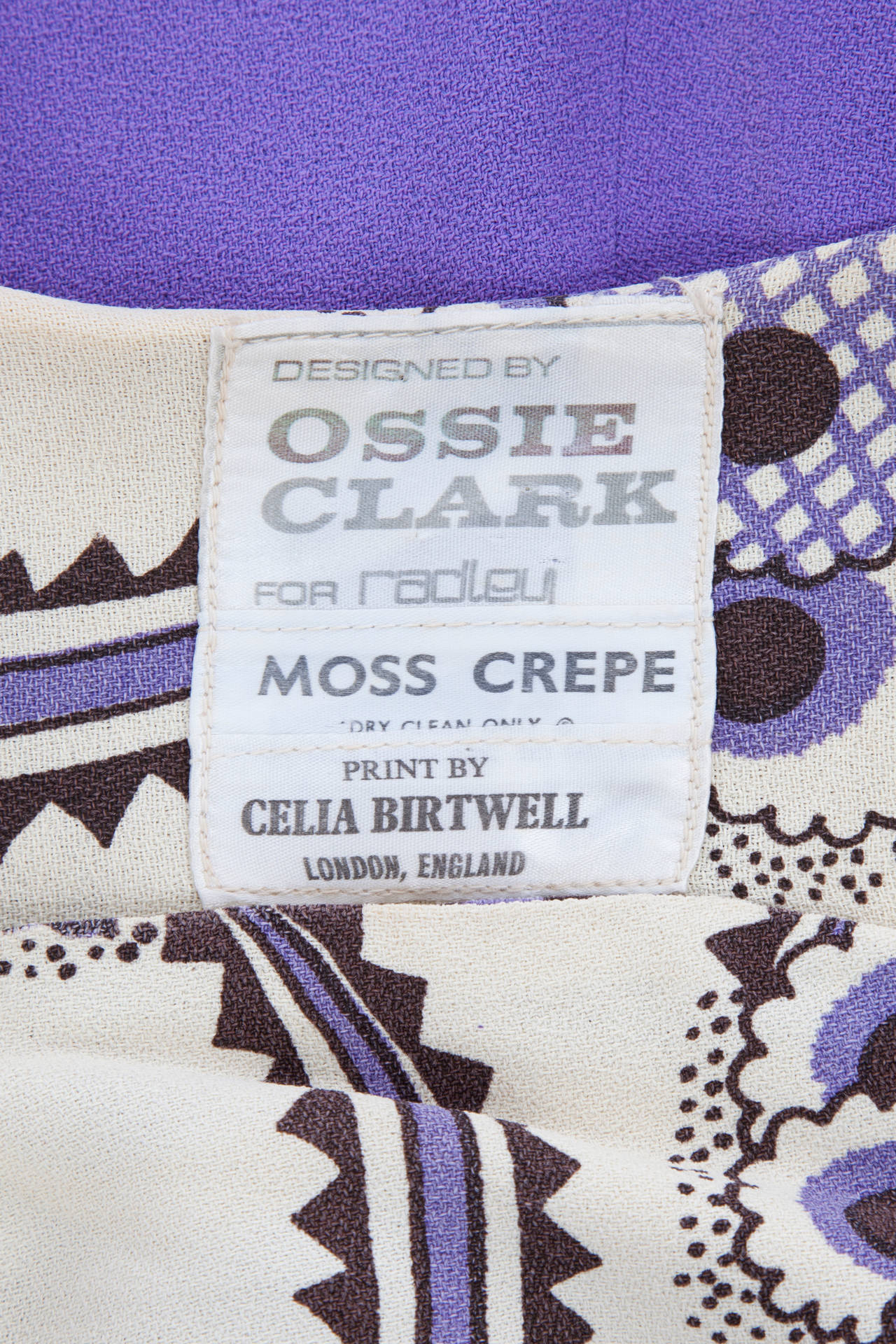 Women's Ossie Clark purple printed dress, circa 1968 For Sale