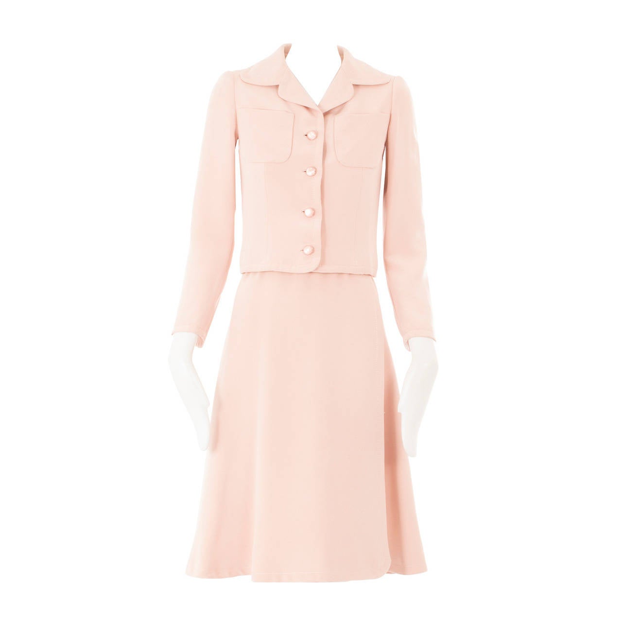 Guy Laroche Pink Silk Haute Couture Dress Suit, Circa 1970 For Sale
