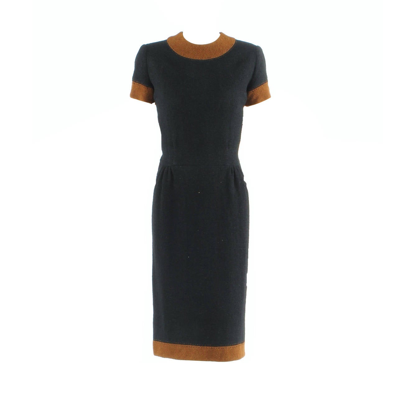 Pierre Balmain haute couture black wool dress, circa 1962 For Sale