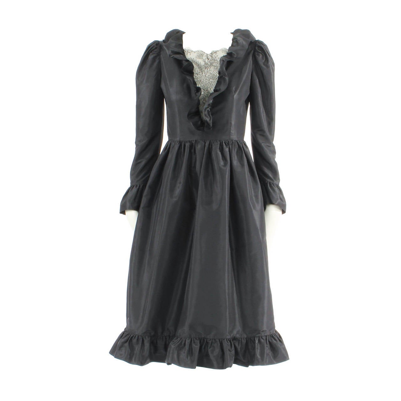 Lanvin haute couture black silk dress, circa 1984 For Sale