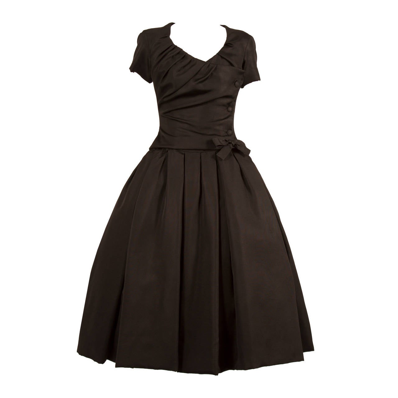 Dior haute couture black silk dress, autumn Winter 1954 For Sale