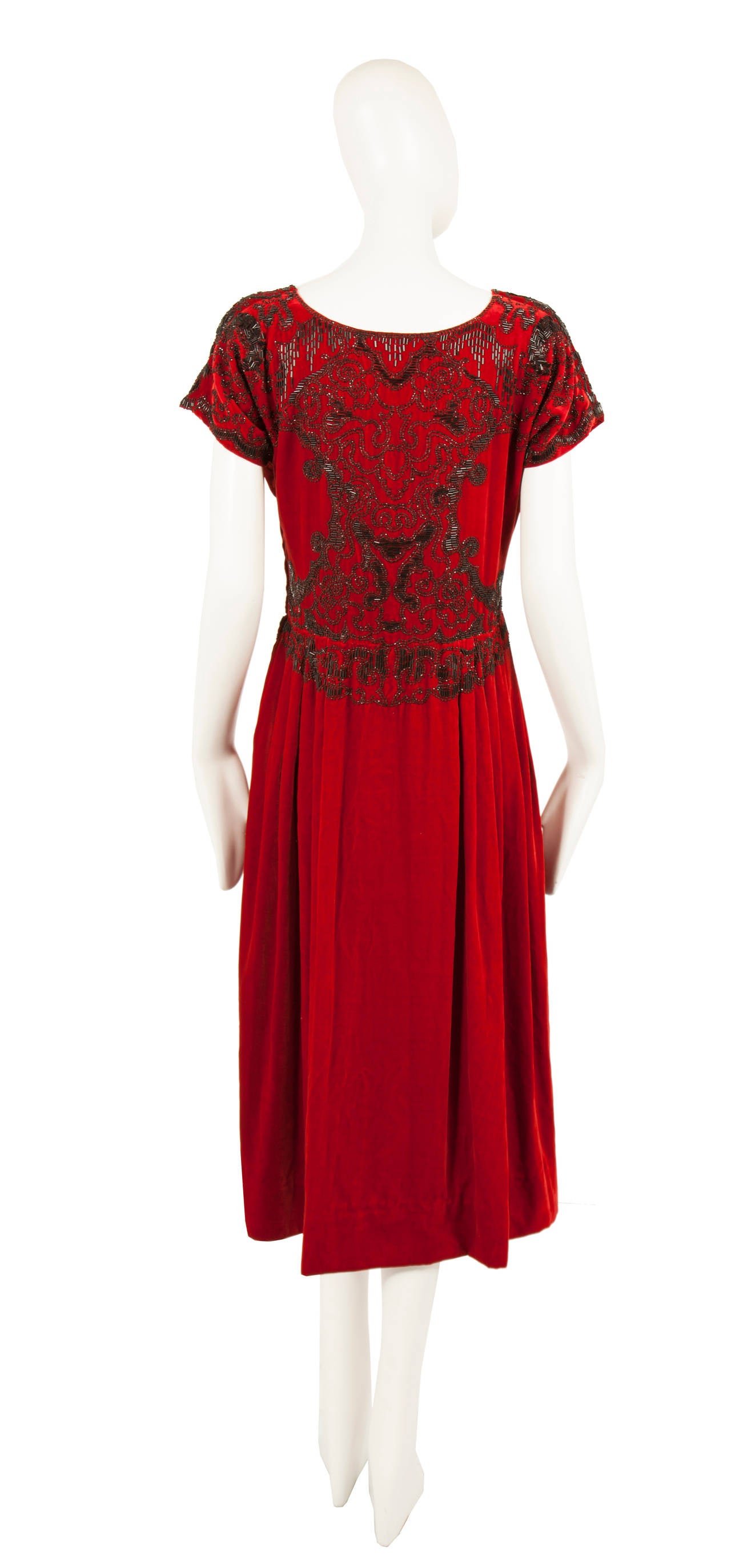 Women's Paul Poiret Haute Couture Red Silk Velvet Dress, circa 1925 For Sale