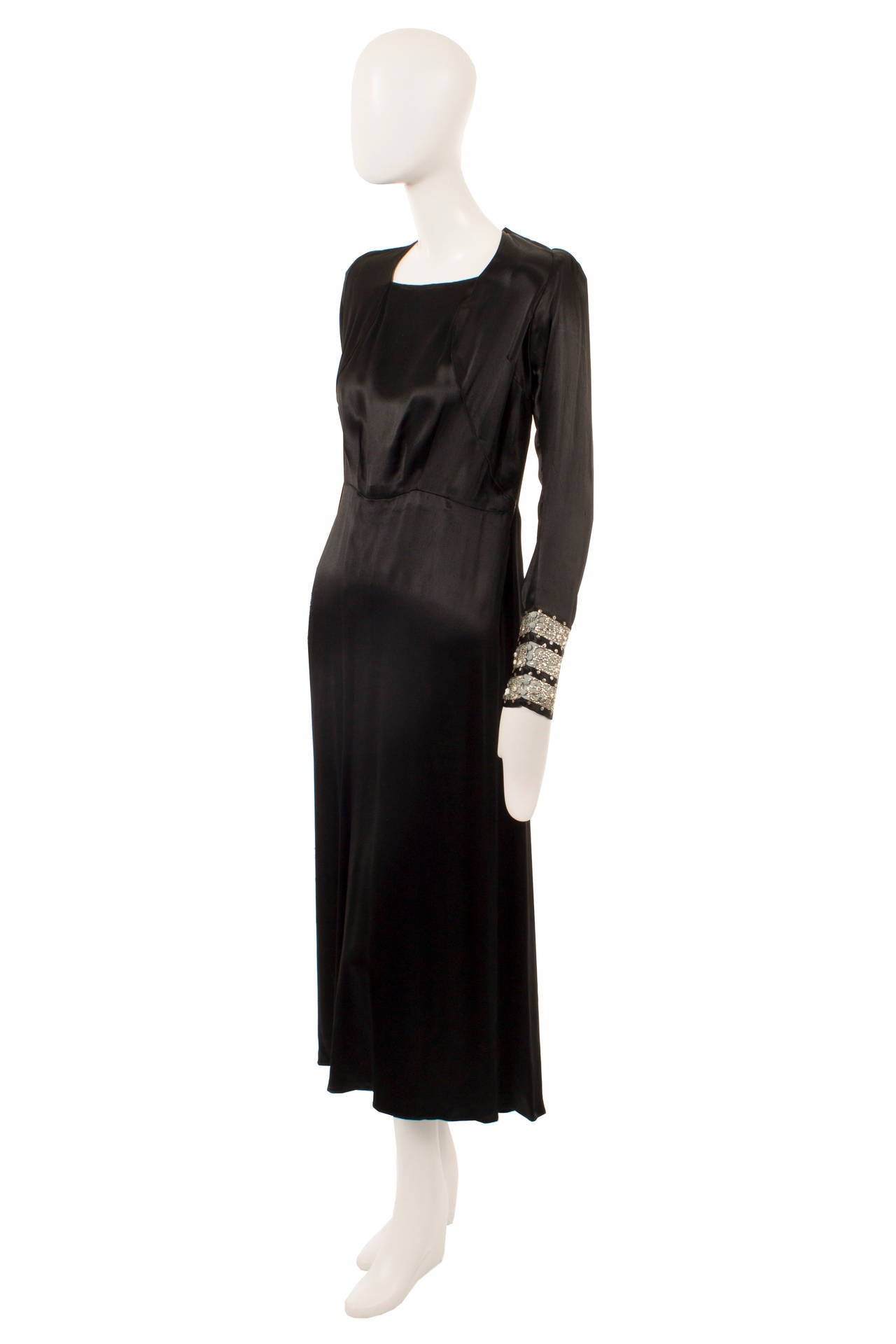 Lanvin haute couture black silk dress, spring summer 1938 For Sale at