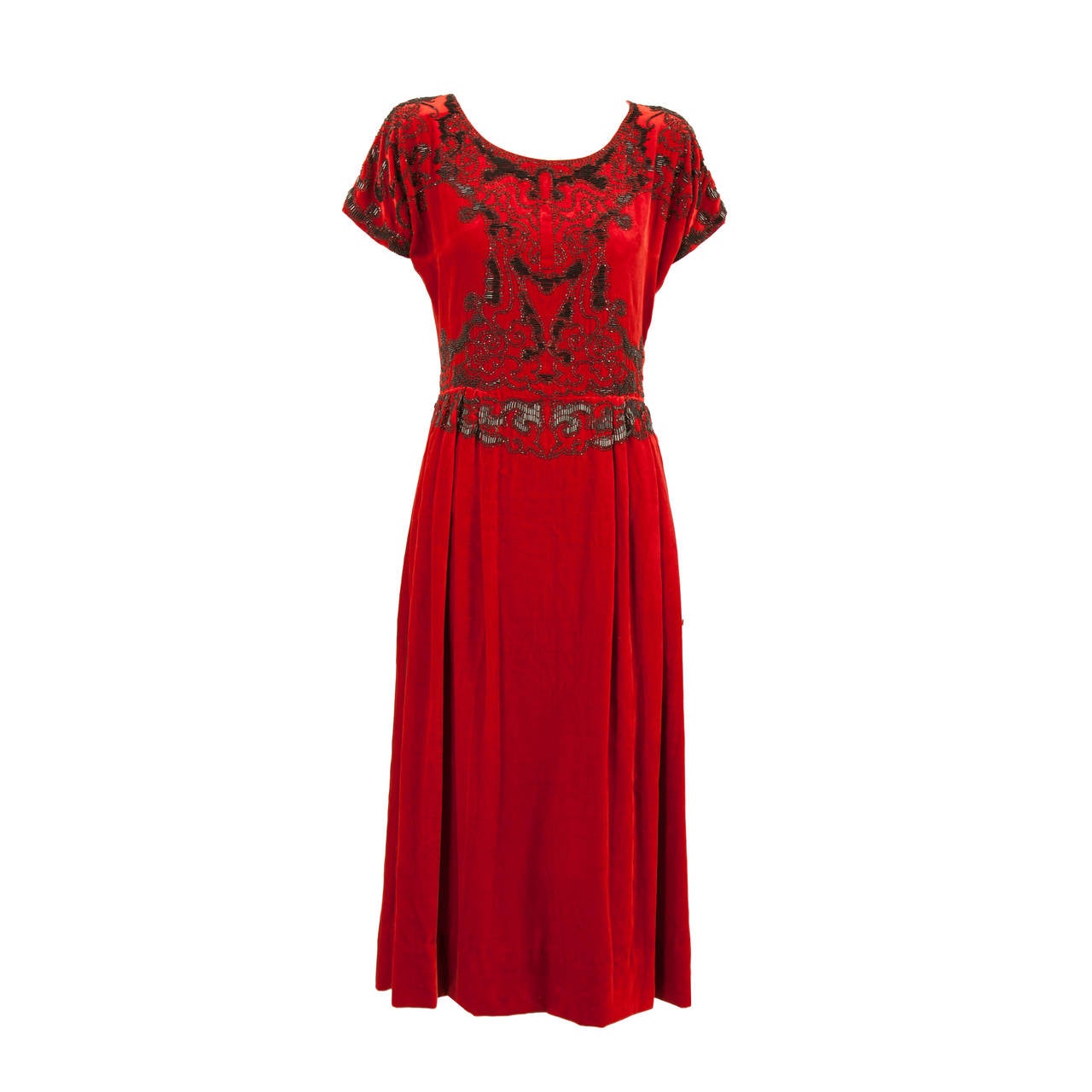 Paul Poiret Haute Couture Red Silk Velvet Dress, circa 1925 For Sale