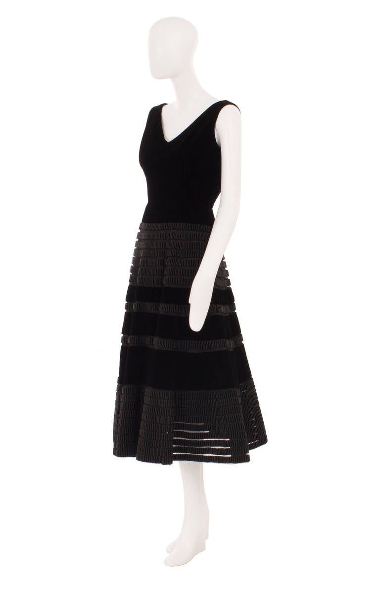 Pierre Balmain Couture Black Velvet Dress, Circa 1955