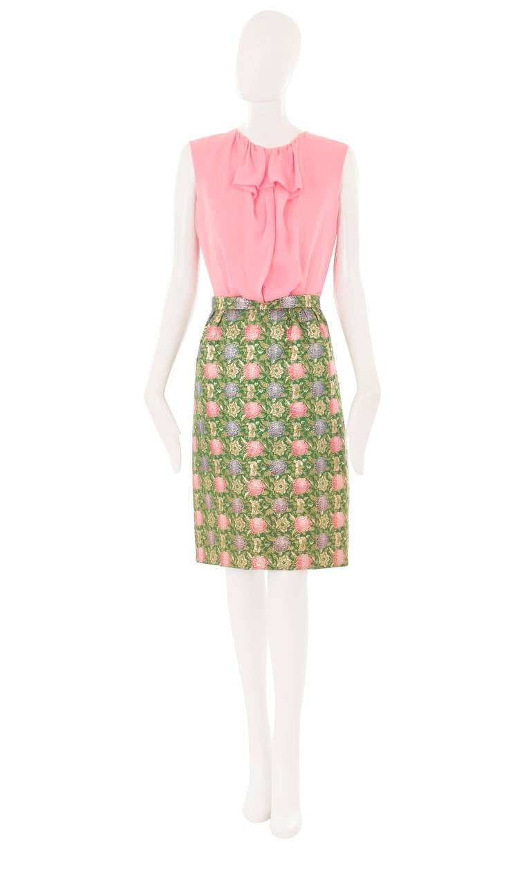 Women's Dior Brocade and Silk Skirt Suit, Circa 1963 For Sale