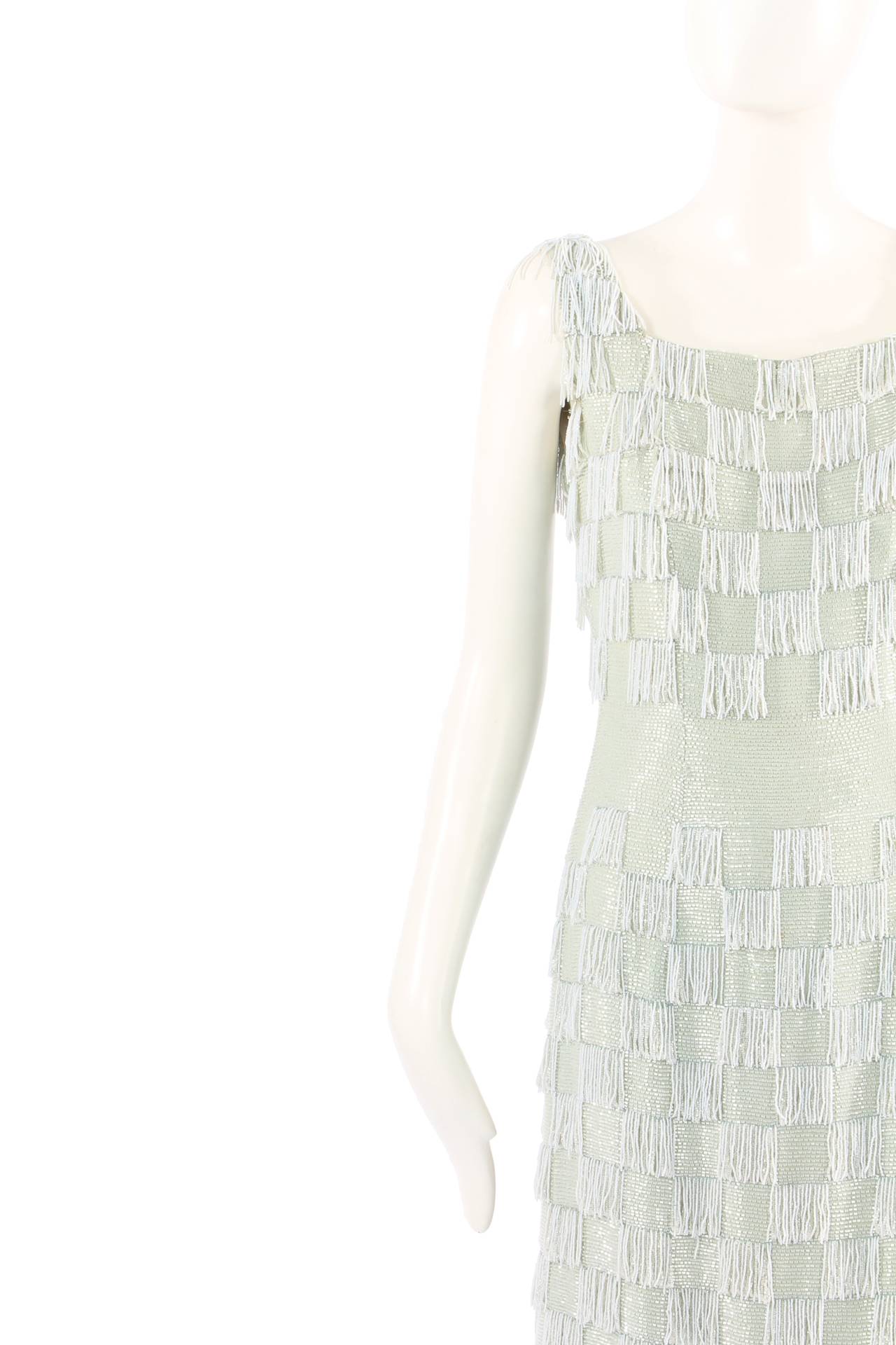 Gray Jean Desses Haute Couture Beaded Silk Dress, Circa 1956 For Sale
