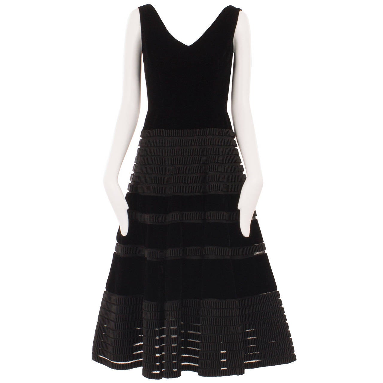 Pierre Balmain Couture Black Velvet Dress, Circa 1955 For Sale