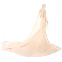 Norman Hartnell Ivory Silk Satin Couture Wedding Gown