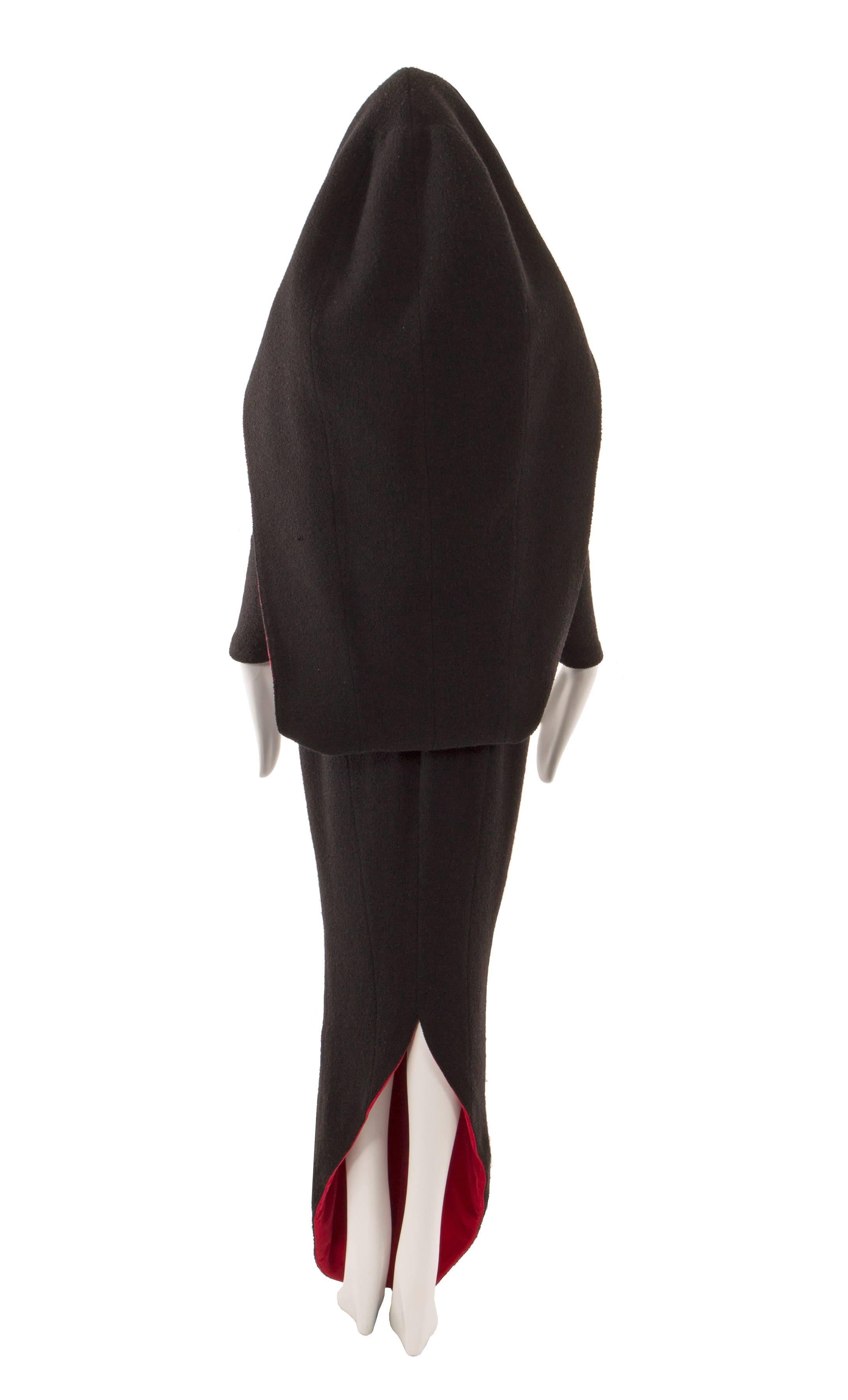 Thierry Mugler black wool and red velvet gown, circa 1982 For Sale 1