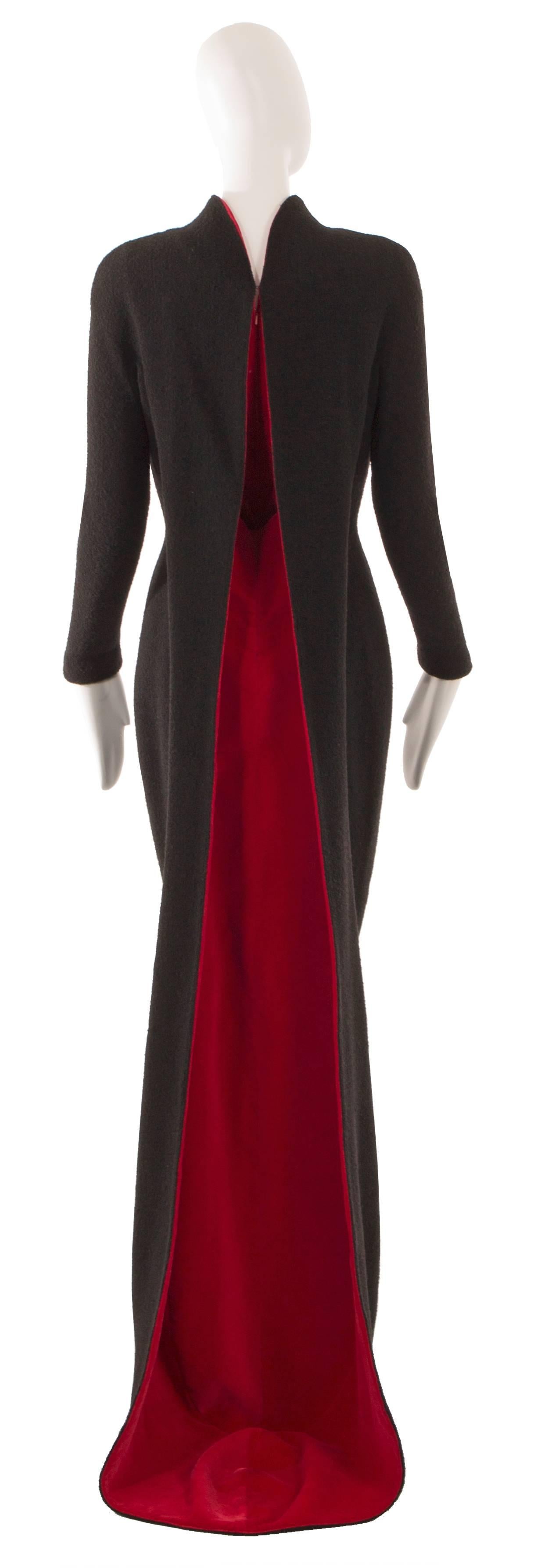 Women's Thierry Mugler black wool and red velvet gown, circa 1982 For Sale