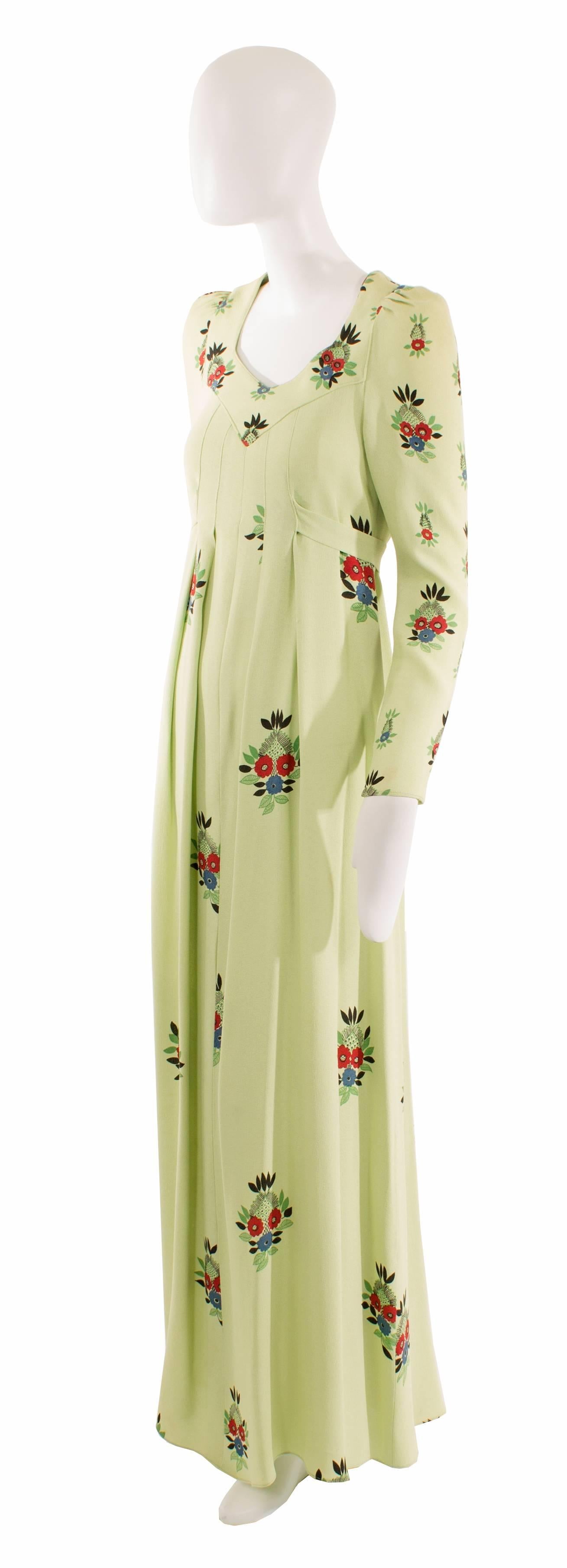 This maxi dress is a fantastic example of the work of both Ossie Clark and Celia Birtwell. Constructed in Clark’s signature moss crepe and featuring one of Birtwell’s iconic prints, this dress will make a wonderful addition to any wardrobe. The
