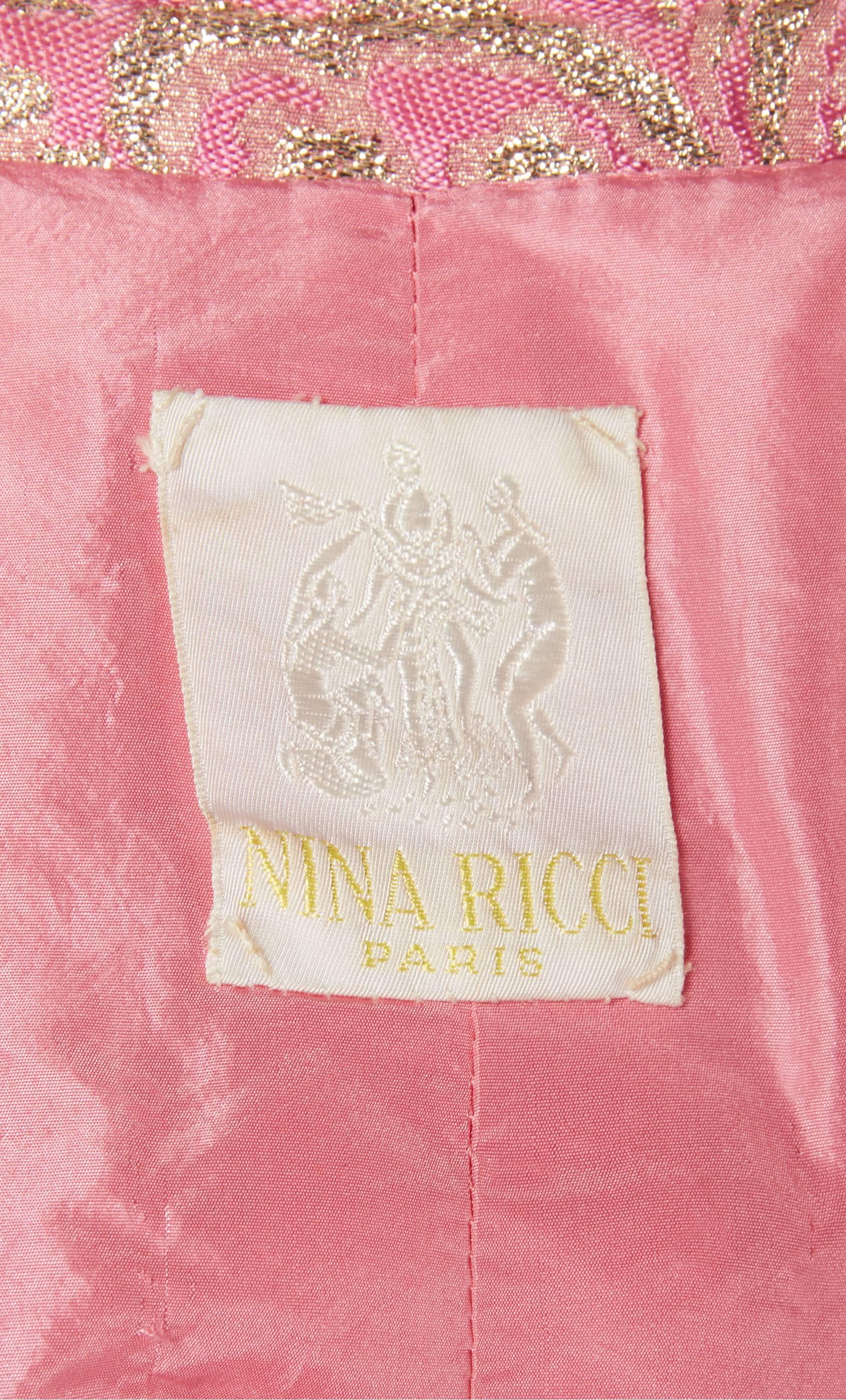 Nina Ricci haute couture pink & gold lurex coat, circa 1984 In Excellent Condition For Sale In London, GB